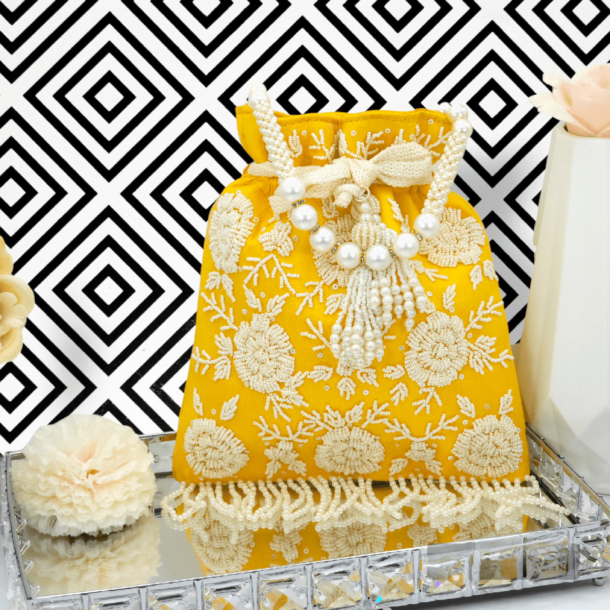 Bahara Potli Bag Yellow – Clutch bag | Fancy Fab Jewels UK