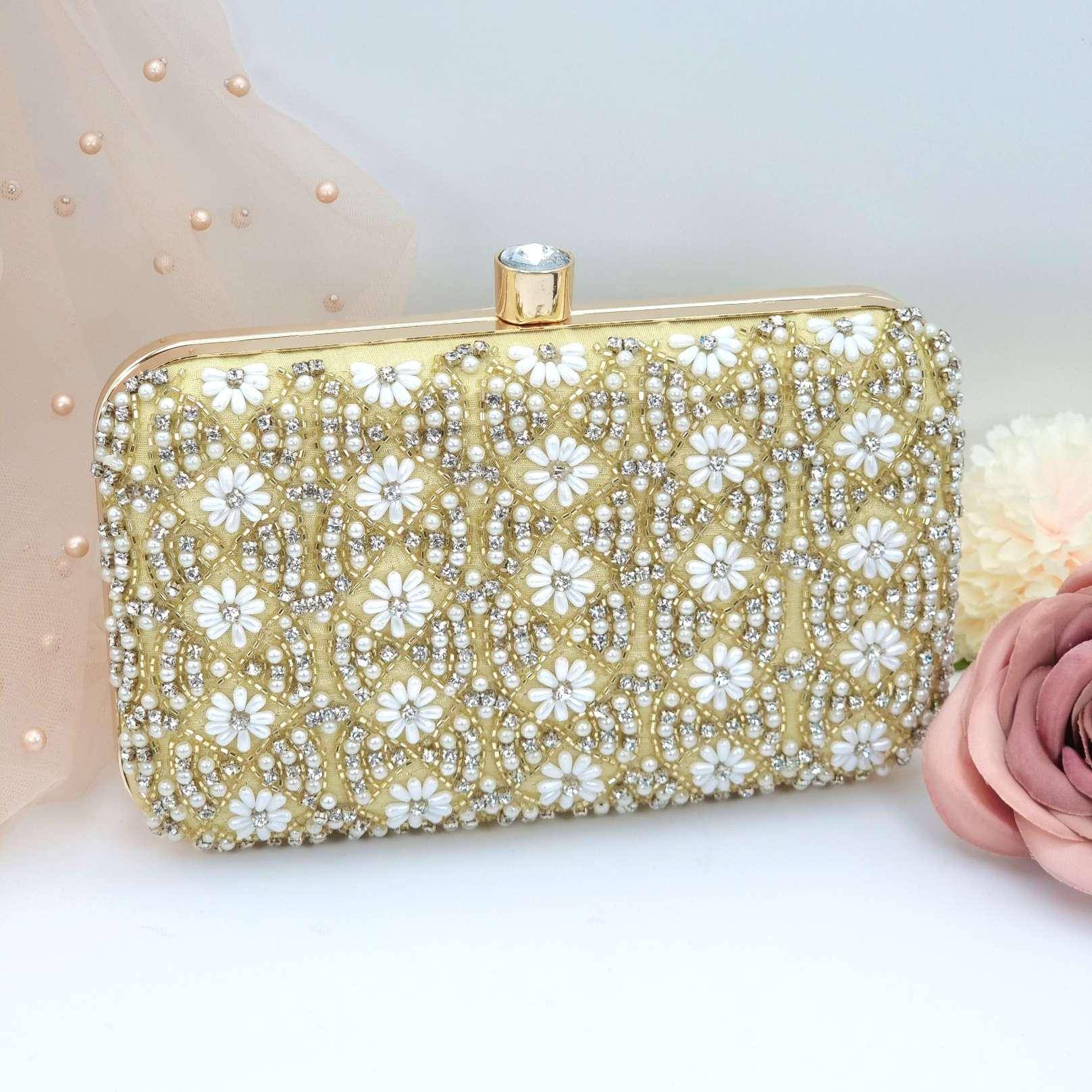 GOLD Pearl Shaheen Clutch – Clutch bag | Fancy Fab Jewels UK