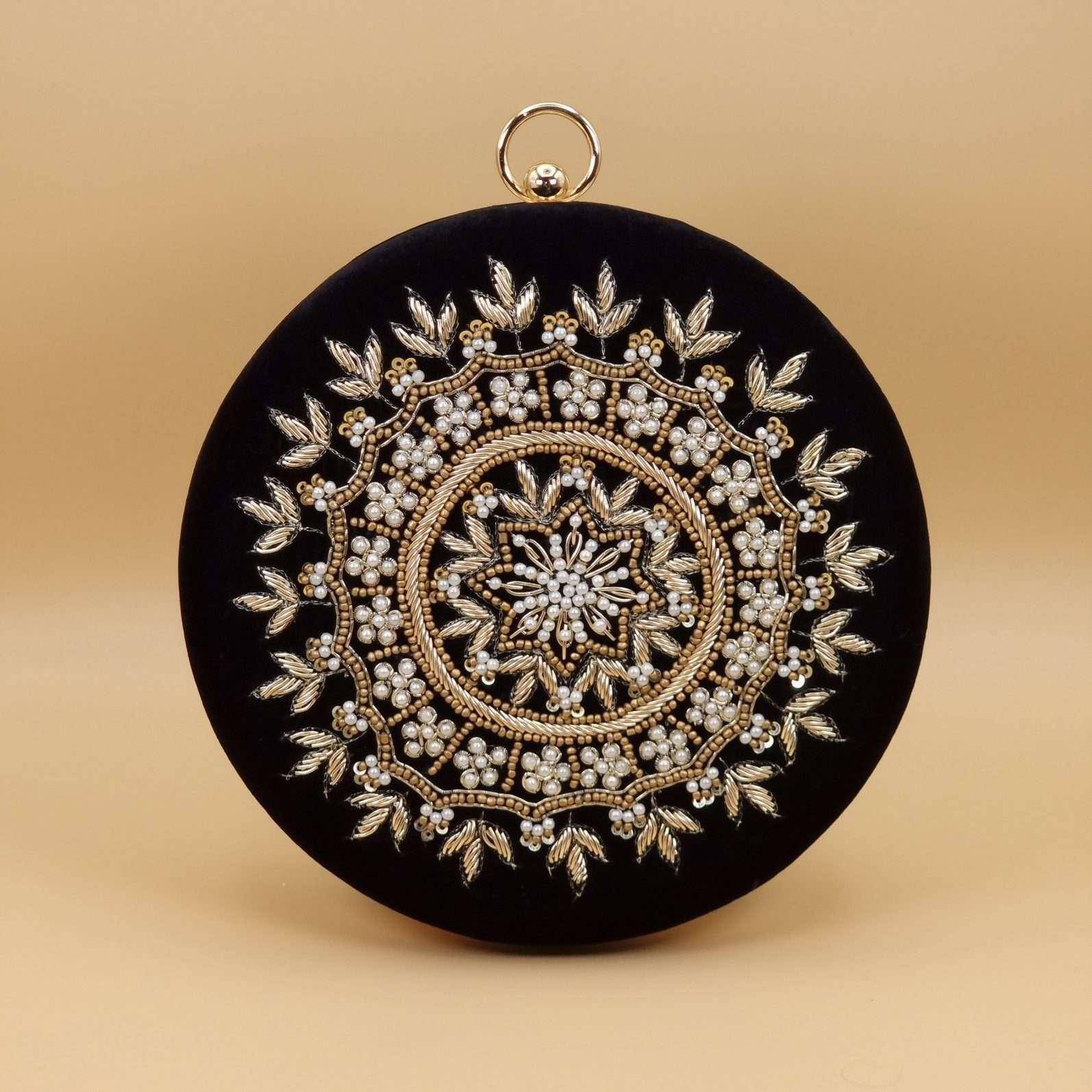 Noor Bridal Round Clutch Bag Black – Clutch bag | Fancy Fab Jewels UK
