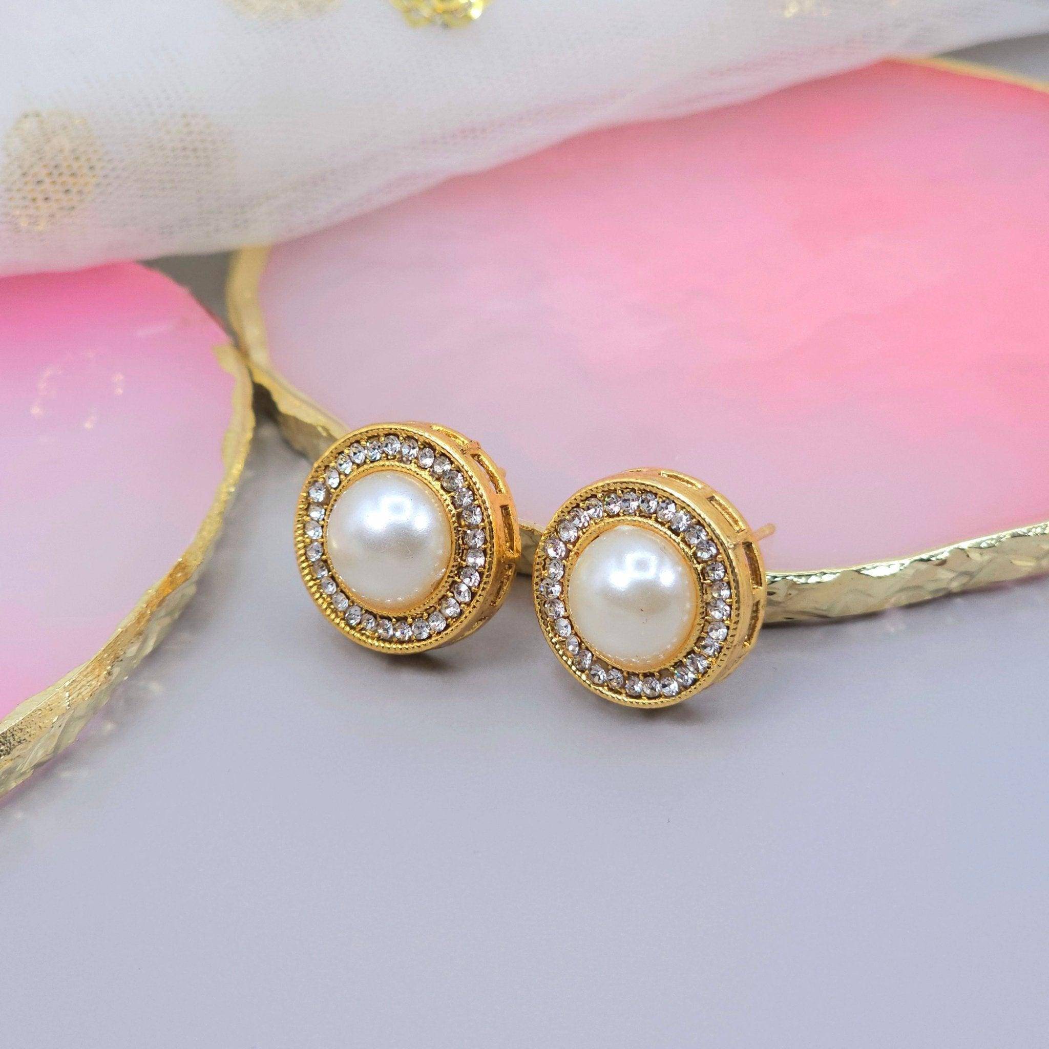 Gold Plated Pearl Stud Earrings – nan | Fancy Fab Jewels UK