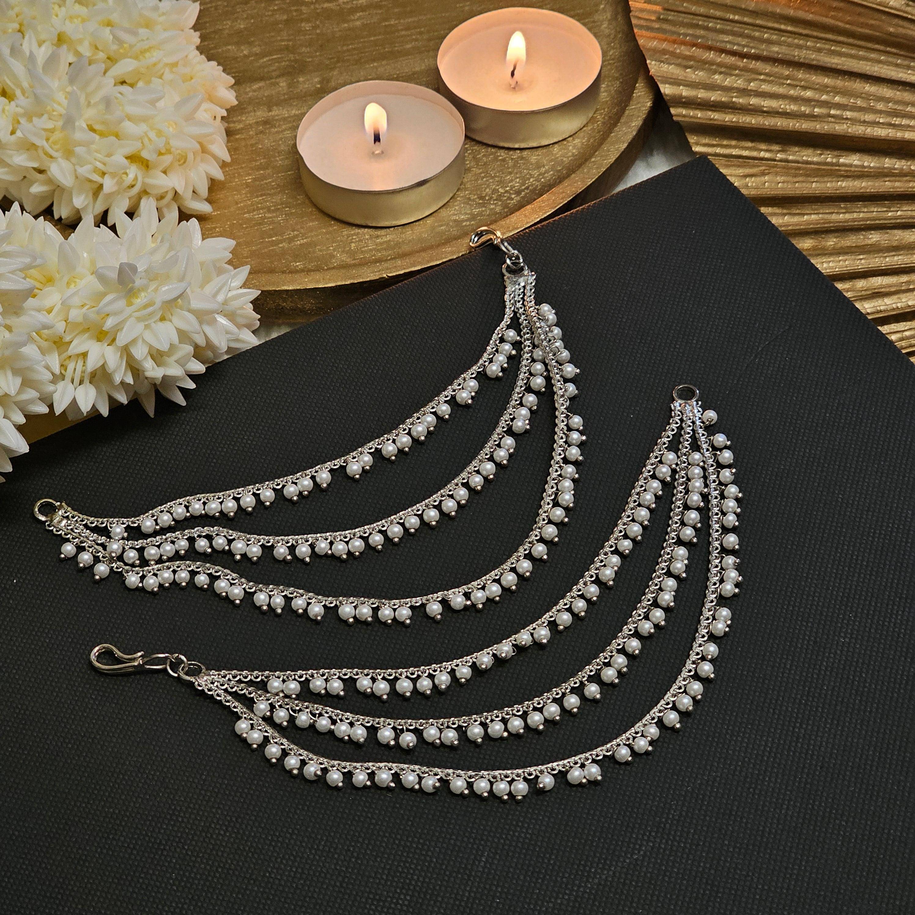 Sonara 3 Strands Pearl Earring Chains/Earchains – Ear Chain | Fancy Fab Jewels UK