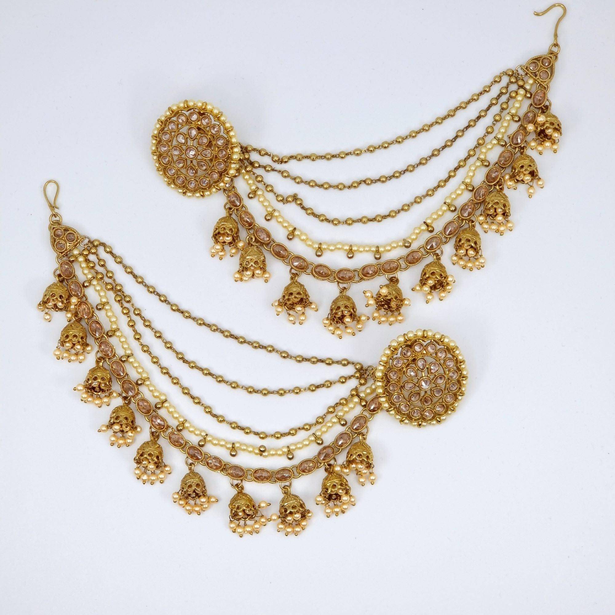 Kriti Earrings tops with Heavy earring Chains - Champagne – Earrings | Fancy Fab Jewels UK