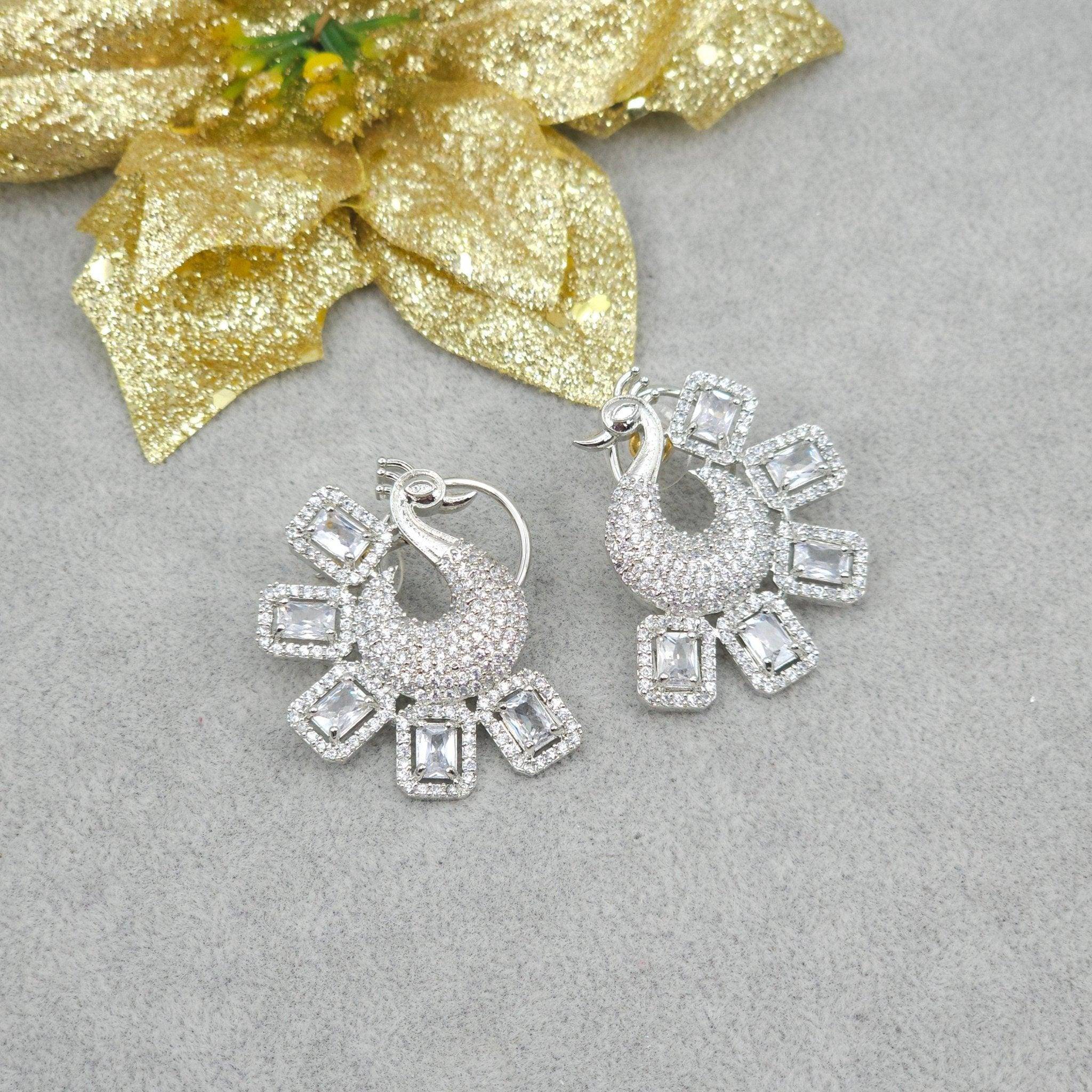 Peacock style Silver AD Stud Earrings – Earrings | Fancy Fab Jewels UK