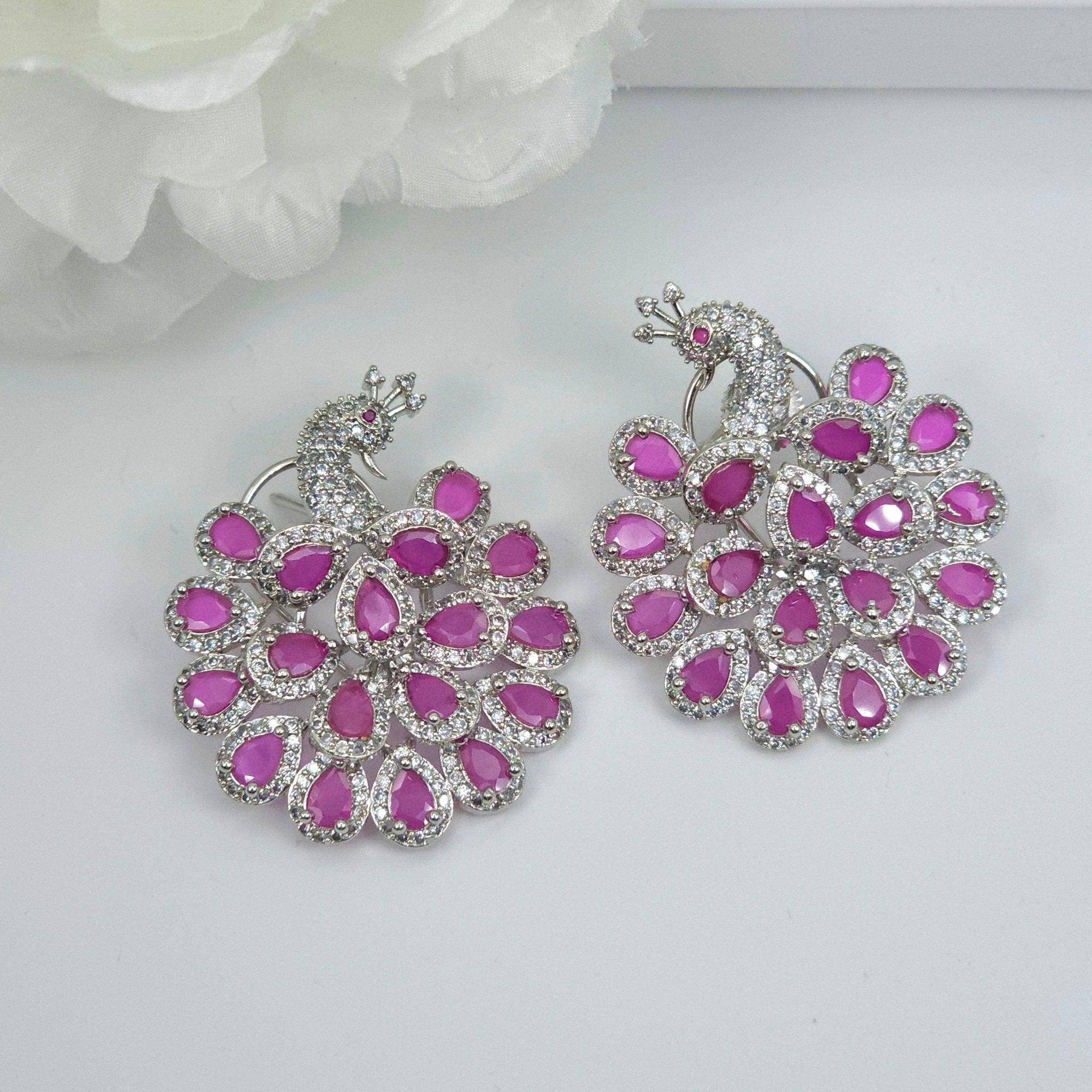 Peacock style AD Morni Stud Earrings – Earrings | Fancy Fab Jewels UK