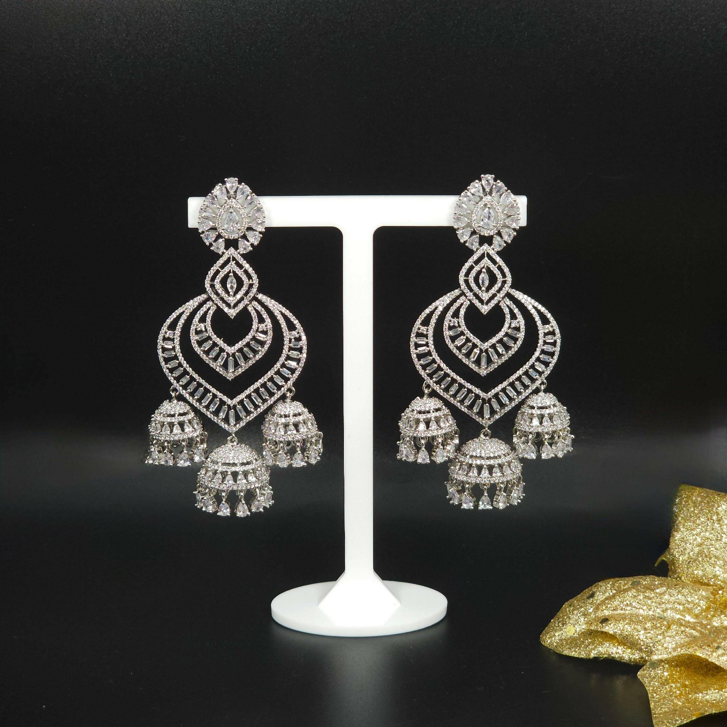 American Diamond Jhumka Earrings | Silver Jhumka Earrings – Earrings | Fancy Fab Jewels UK