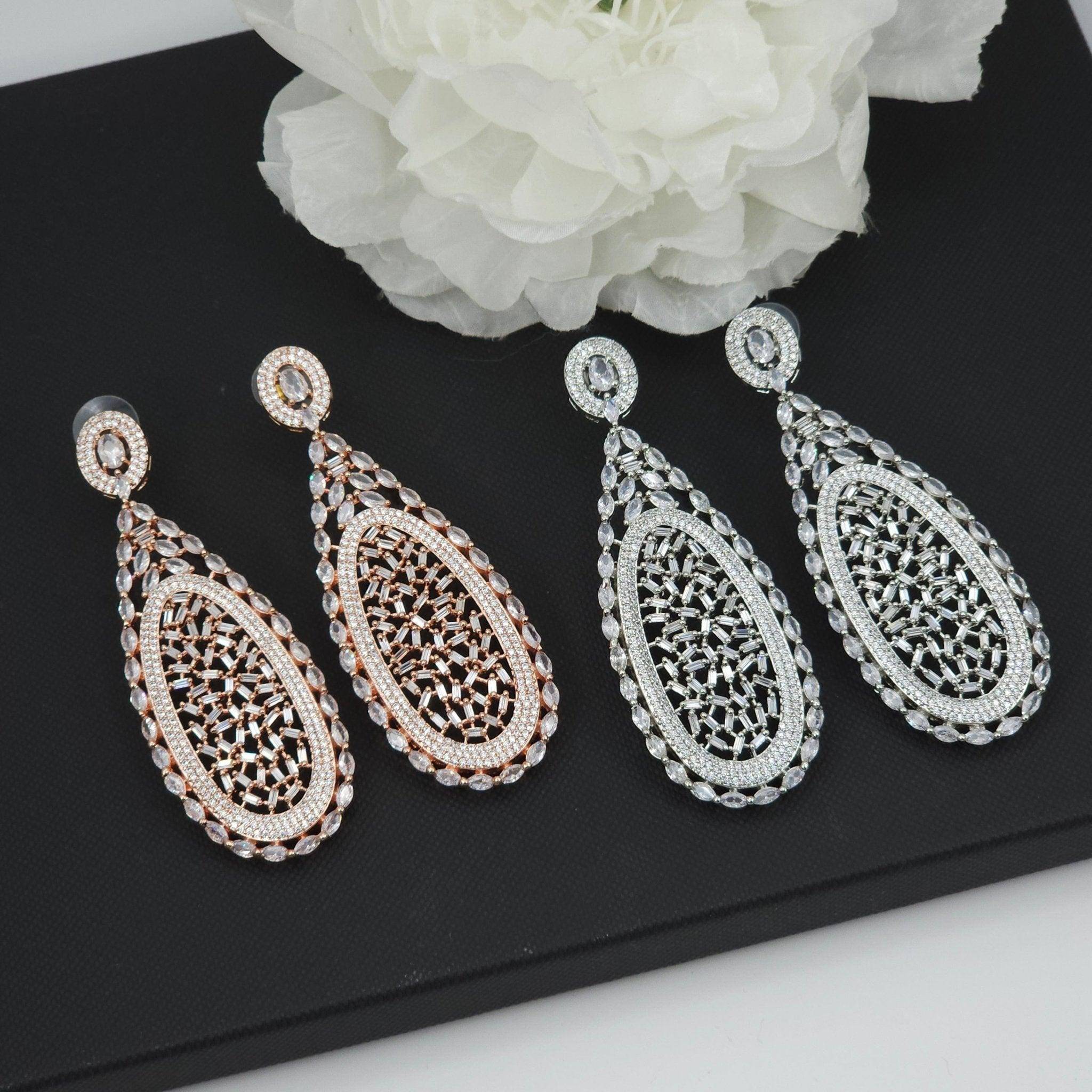 Raya American Diamond Statement Earrings – Earrings | Fancy Fab Jewels UK
