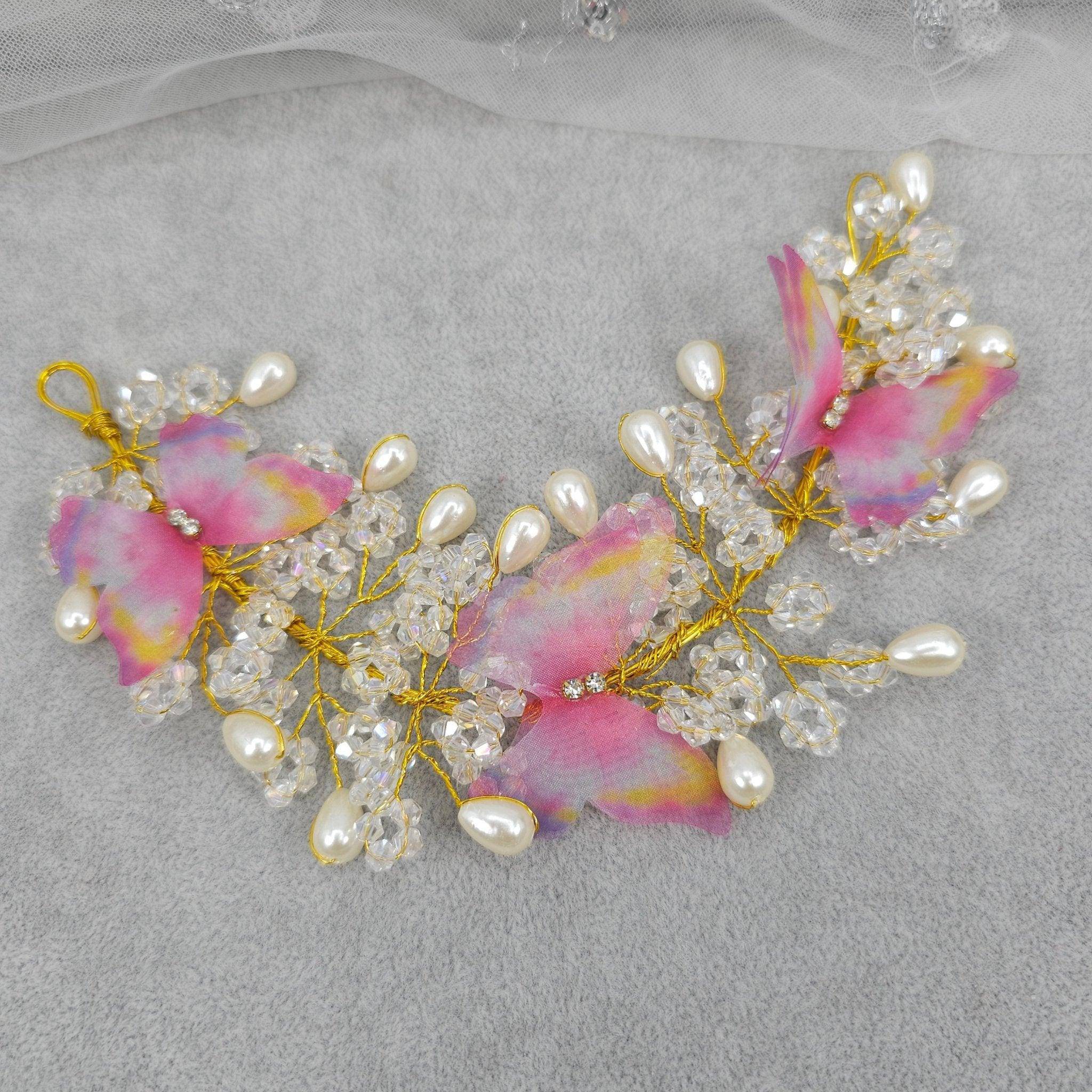 Butterfly Bridal Hairvine Headpiece Pink – Hair Choti | Fancy Fab Jewels UK
