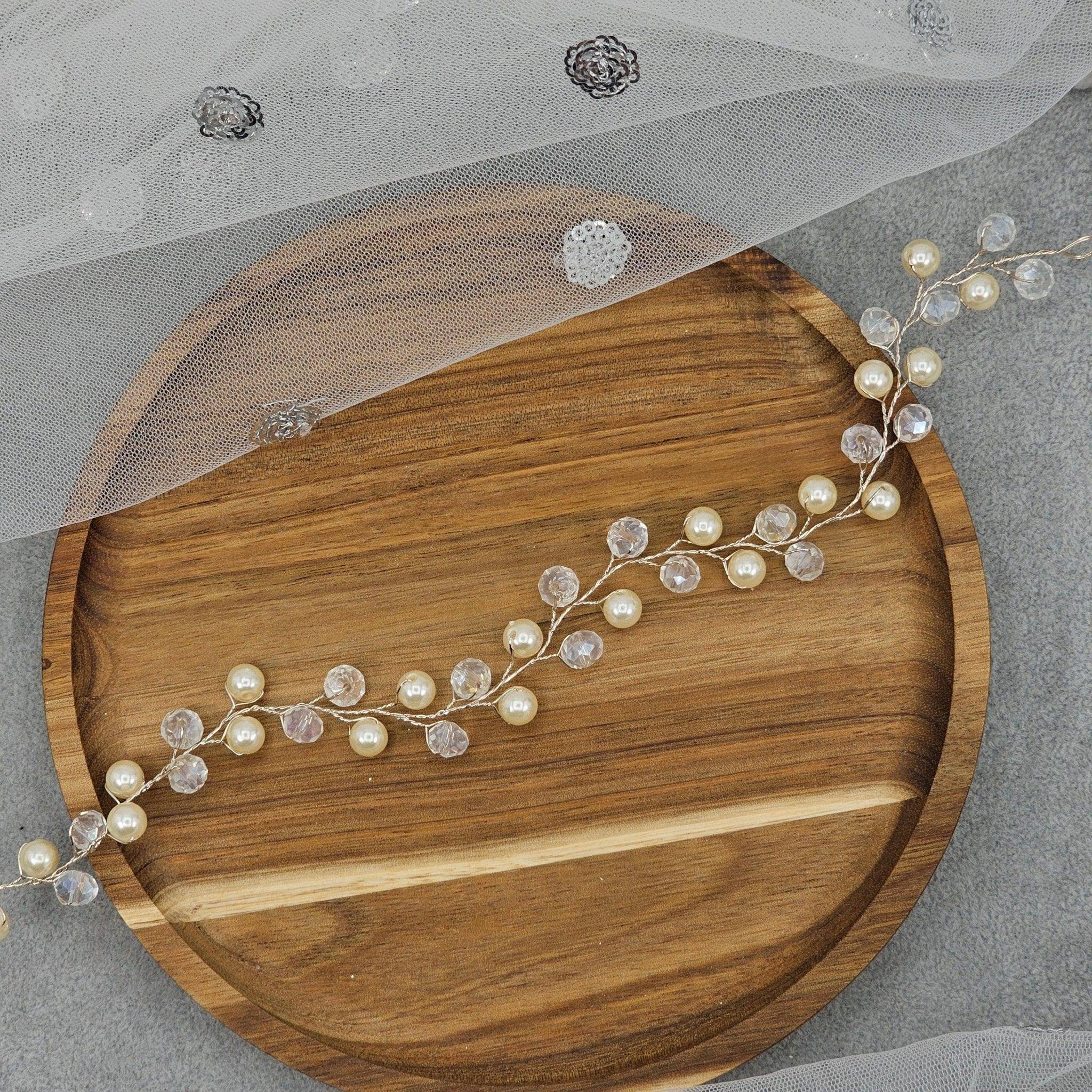 Crystal Beads and Pearls long Bridal Hairvine Hair Brooch Headpiece – Hair Choti | Fancy Fab Jewels UK