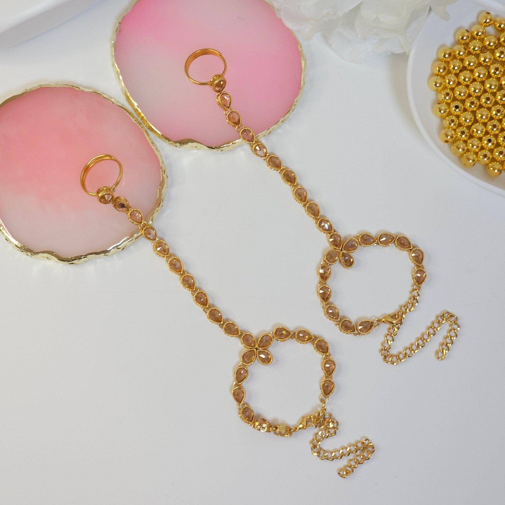 Muneera Gold Plated Polki Tear Drop Hand Pieces – Hand Pieces | Fancy Fab Jewels UK