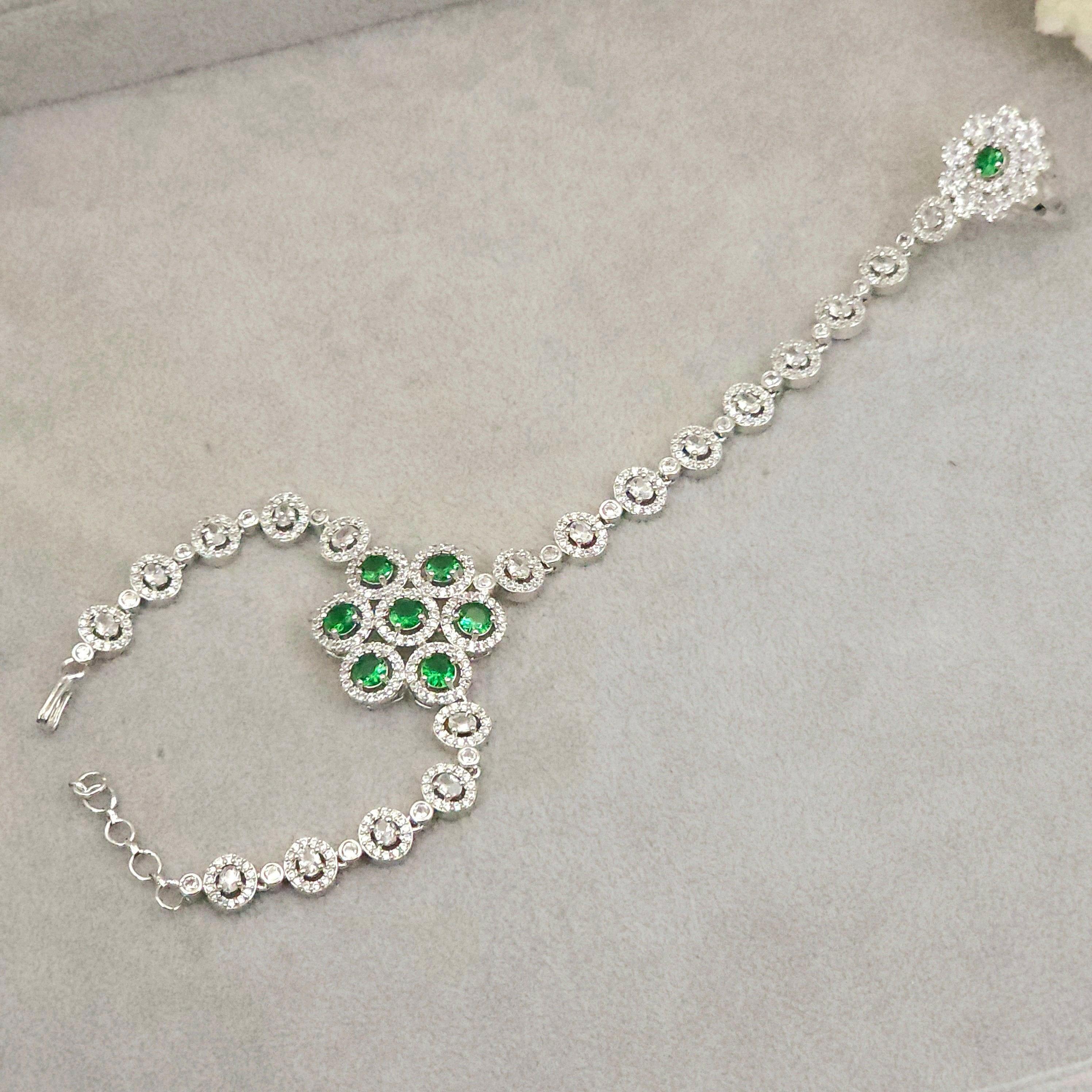 fancy fab Jewels Hand Pieces Romi Hathphool - Silver Emerald