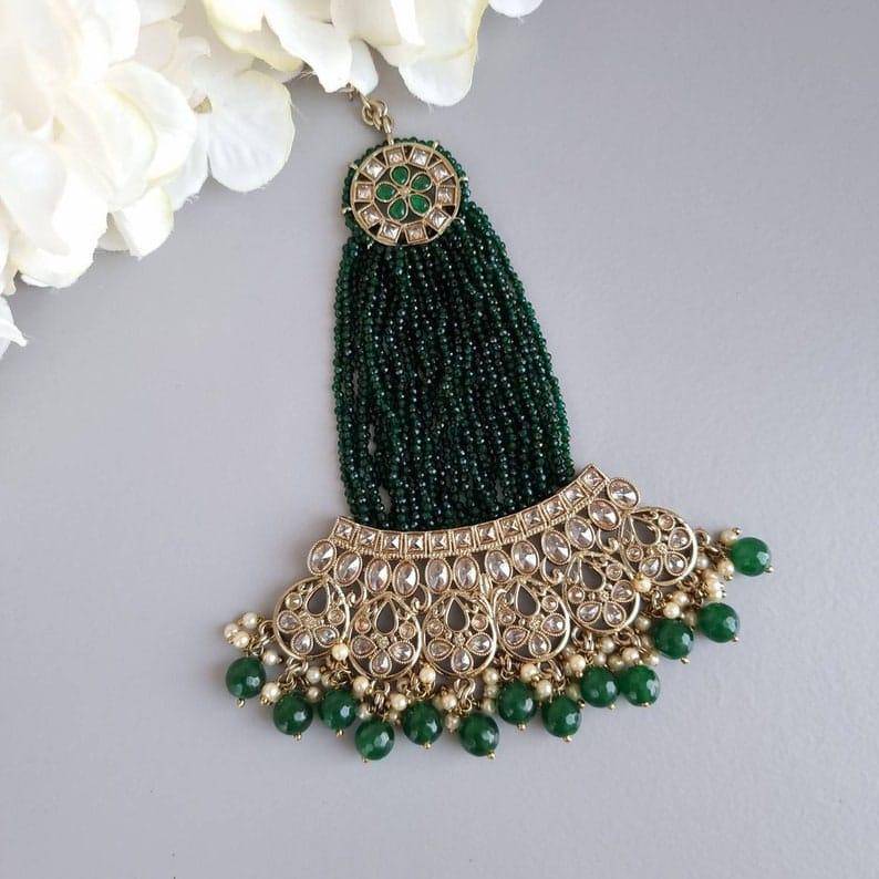 Green Antique gold Beaded Jhoomar, Passa, – Jhumar | Fancy Fab Jewels UK
