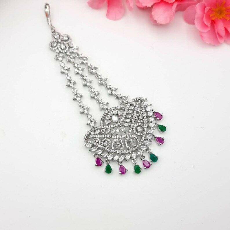 Silver AD Bridal Passa Jhoomar - Multicolour – Jhumar | Fancy Fab Jewels UK