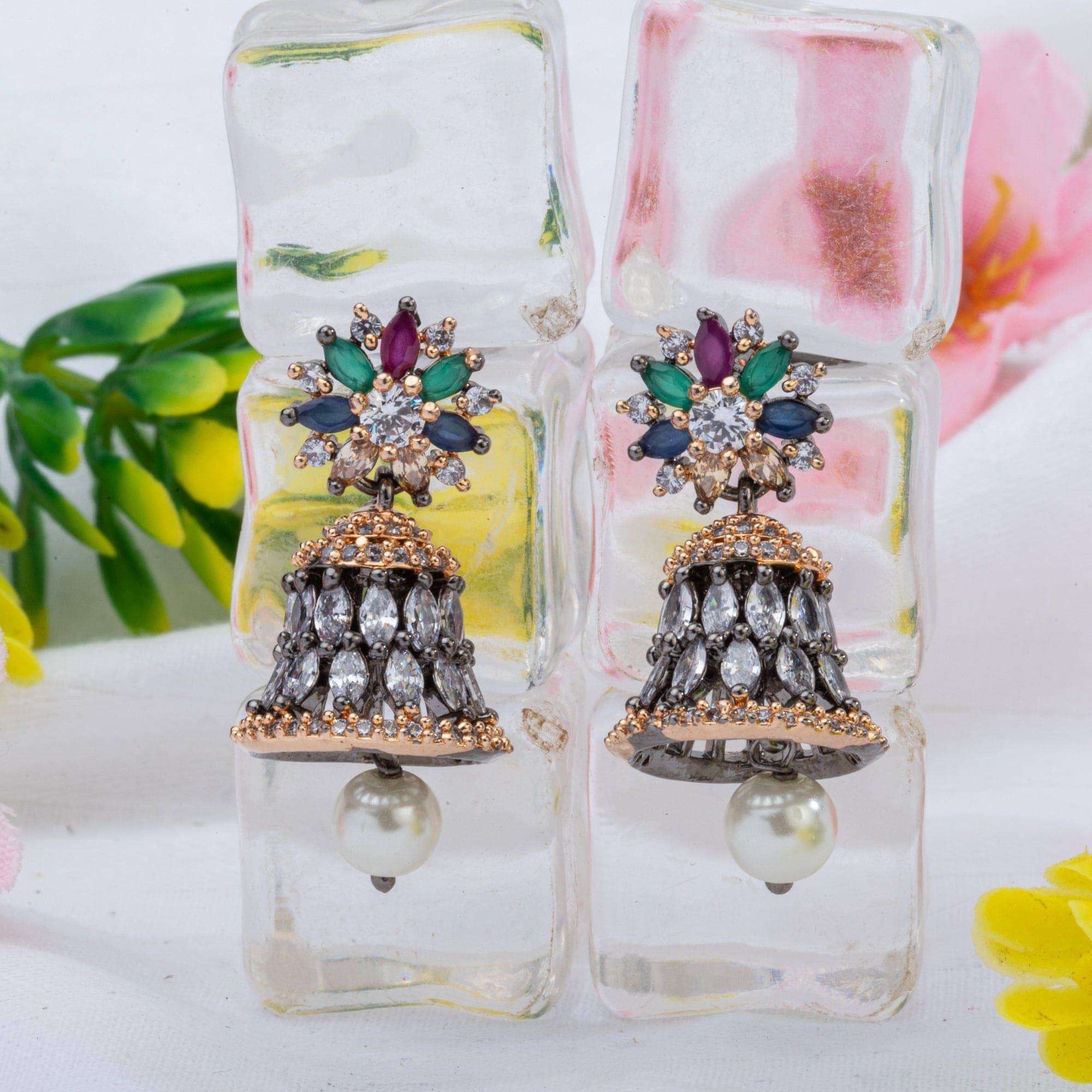 Gia- American Diamond Jhumki Earrings – Jhumki | Fancy Fab Jewels UK