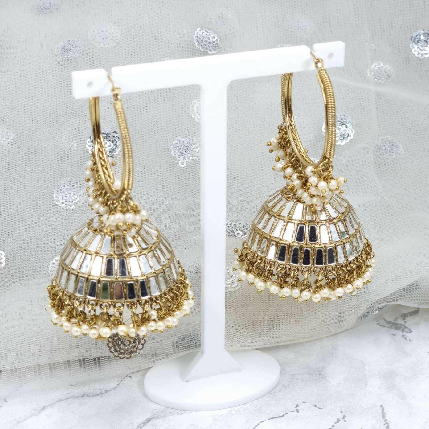 Sonam- Antique Gold Mirrored Statement Jhumki Bali – Jhumki | Fancy Fab Jewels UK