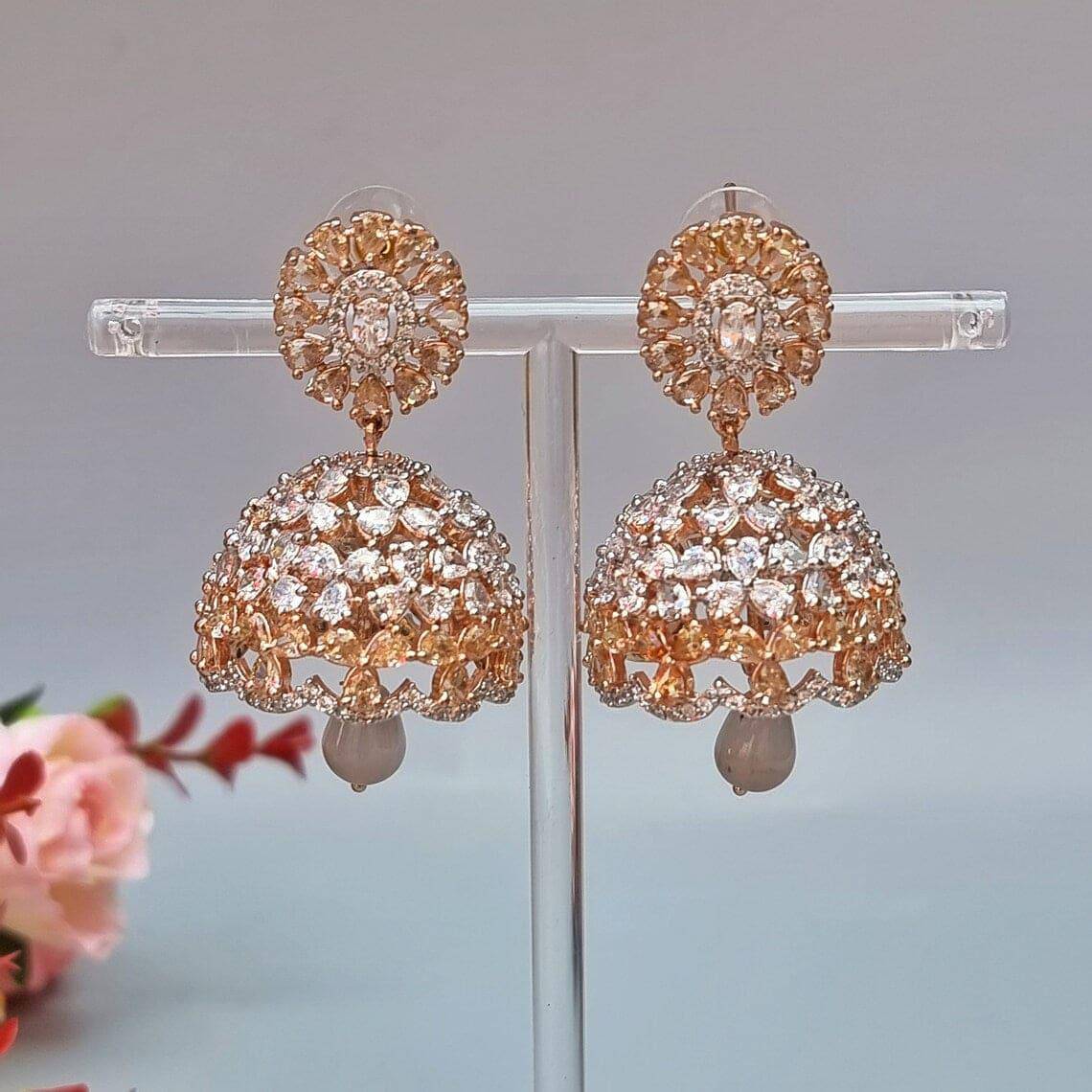 Haya Silver AD Jhumka Earrings – Jhumki | Fancy Fab Jewels UK