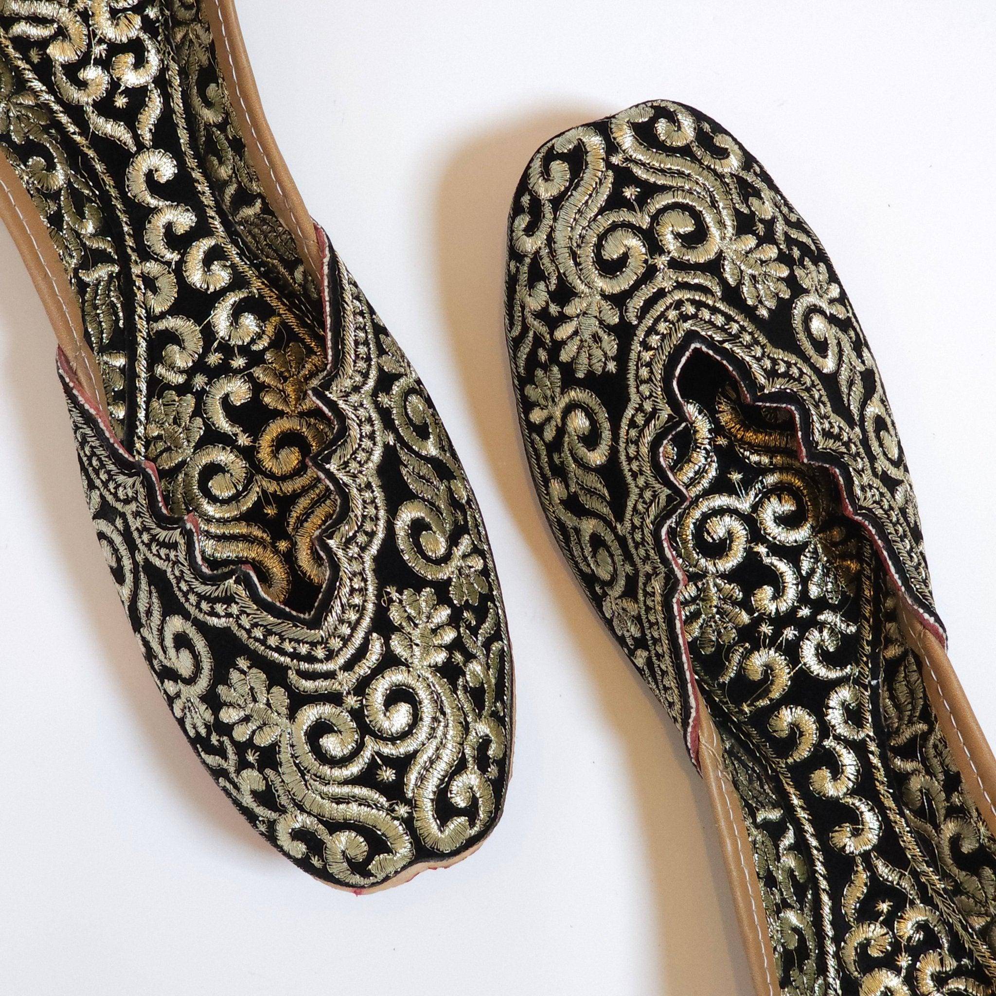 Black Double Cushion Zari Work Handcrafted Jutti – Jutti | Fancy Fab Jewels UK