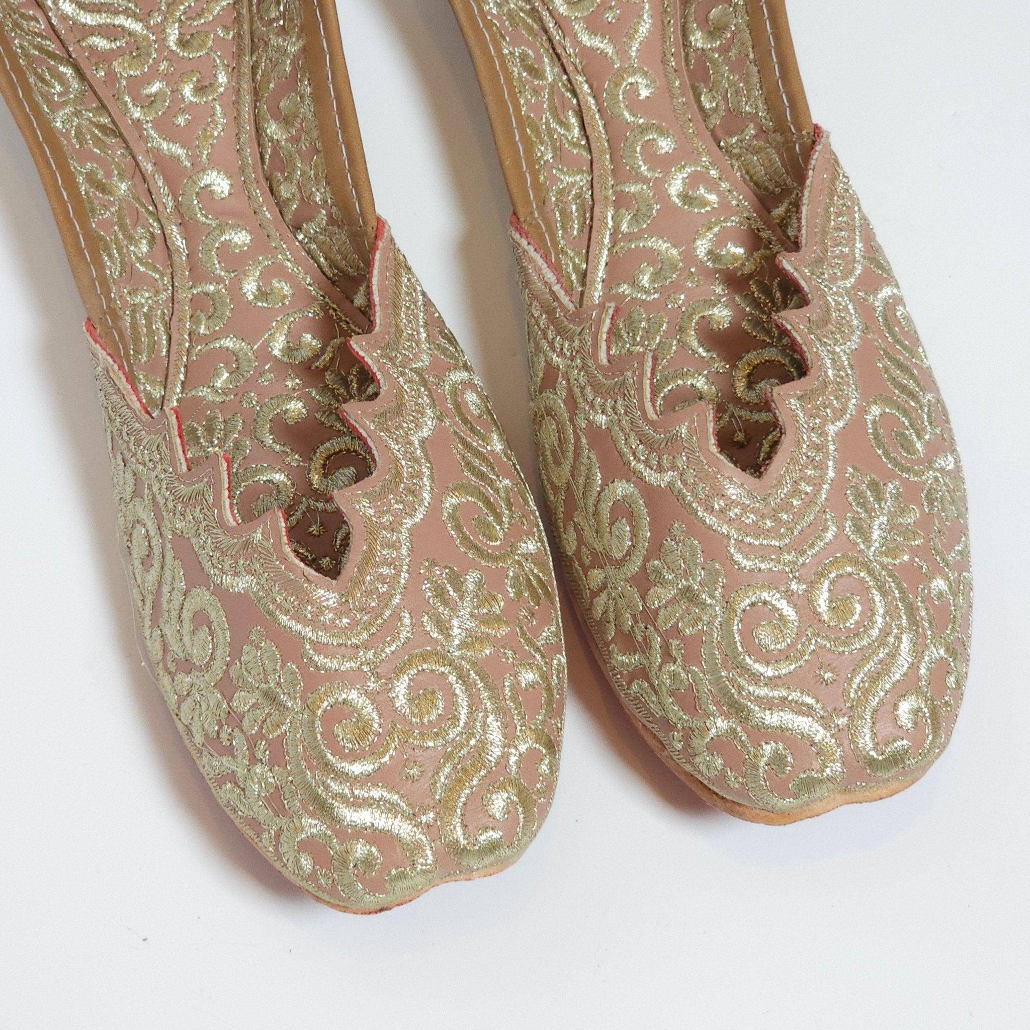Rose Gold Double Cushion Zari Work Handcrafted Jutti – Jutti | Fancy Fab Jewels UK