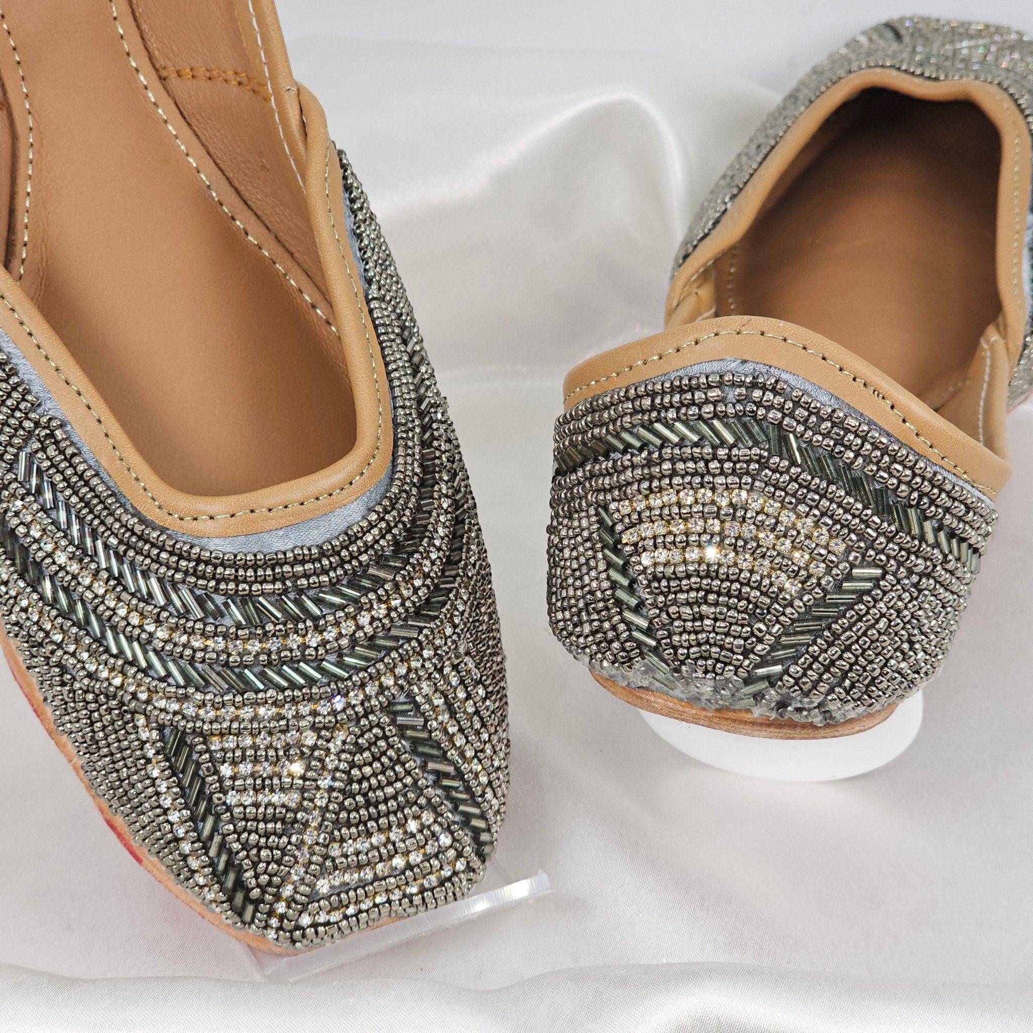 Alam Grey Seqined Handmade Ladies Indian Pakistani Jutti – Jutti | Fancy Fab Jewels UK