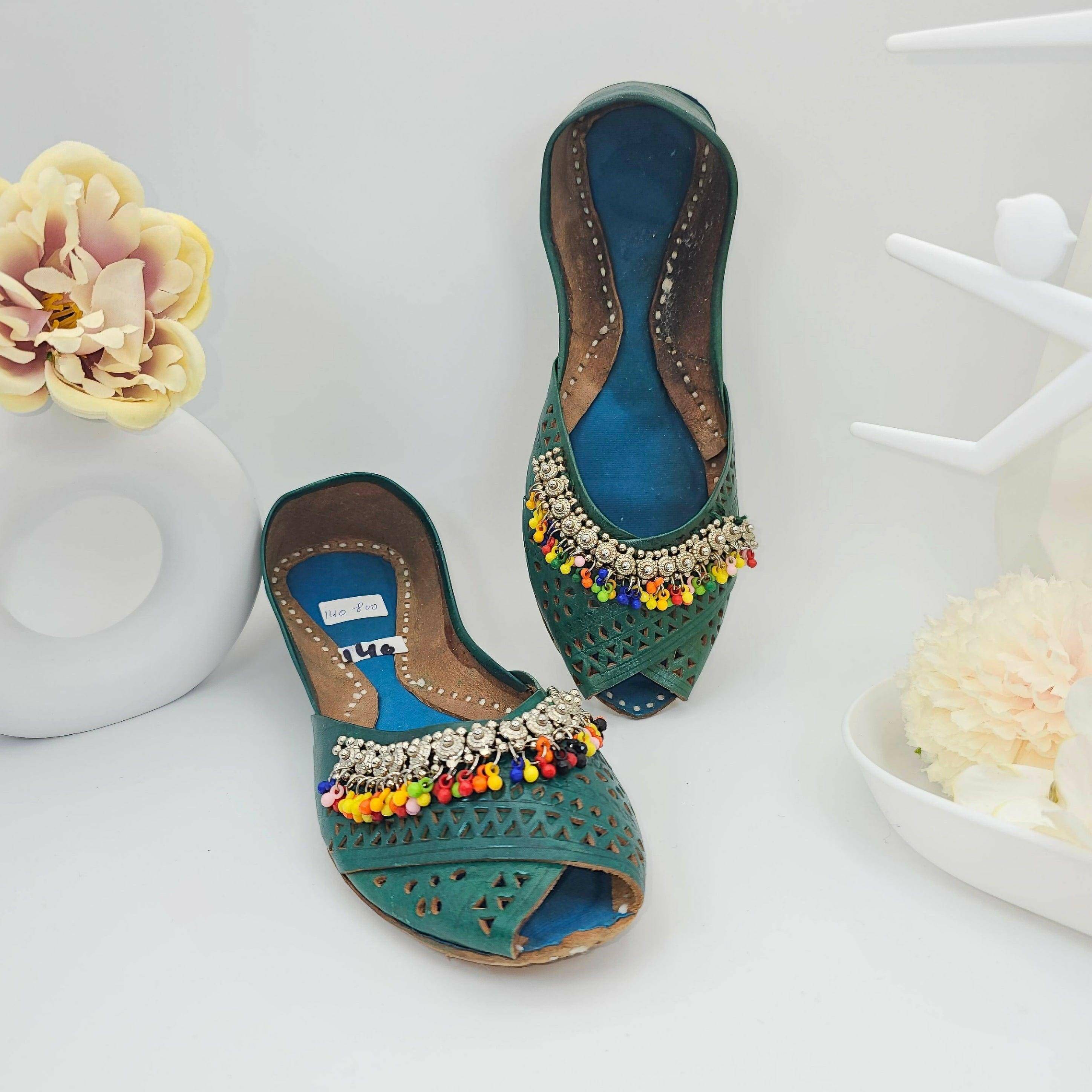 Sumbul - Green laser cut Leatherett Jutti – Jutti | Fancy Fab Jewels UK