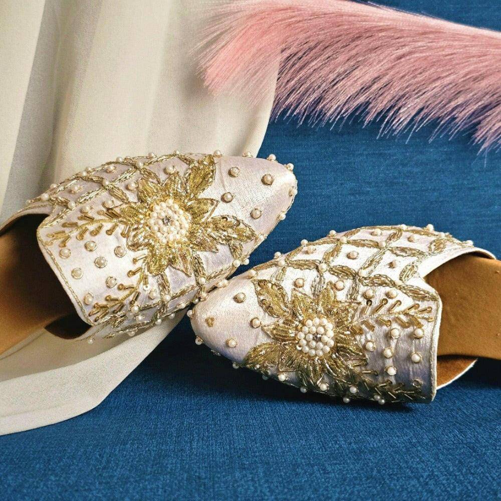 Swara - Off White Women's Bridal Bridal Heel Mules – Jutti | Fancy Fab Jewels UK