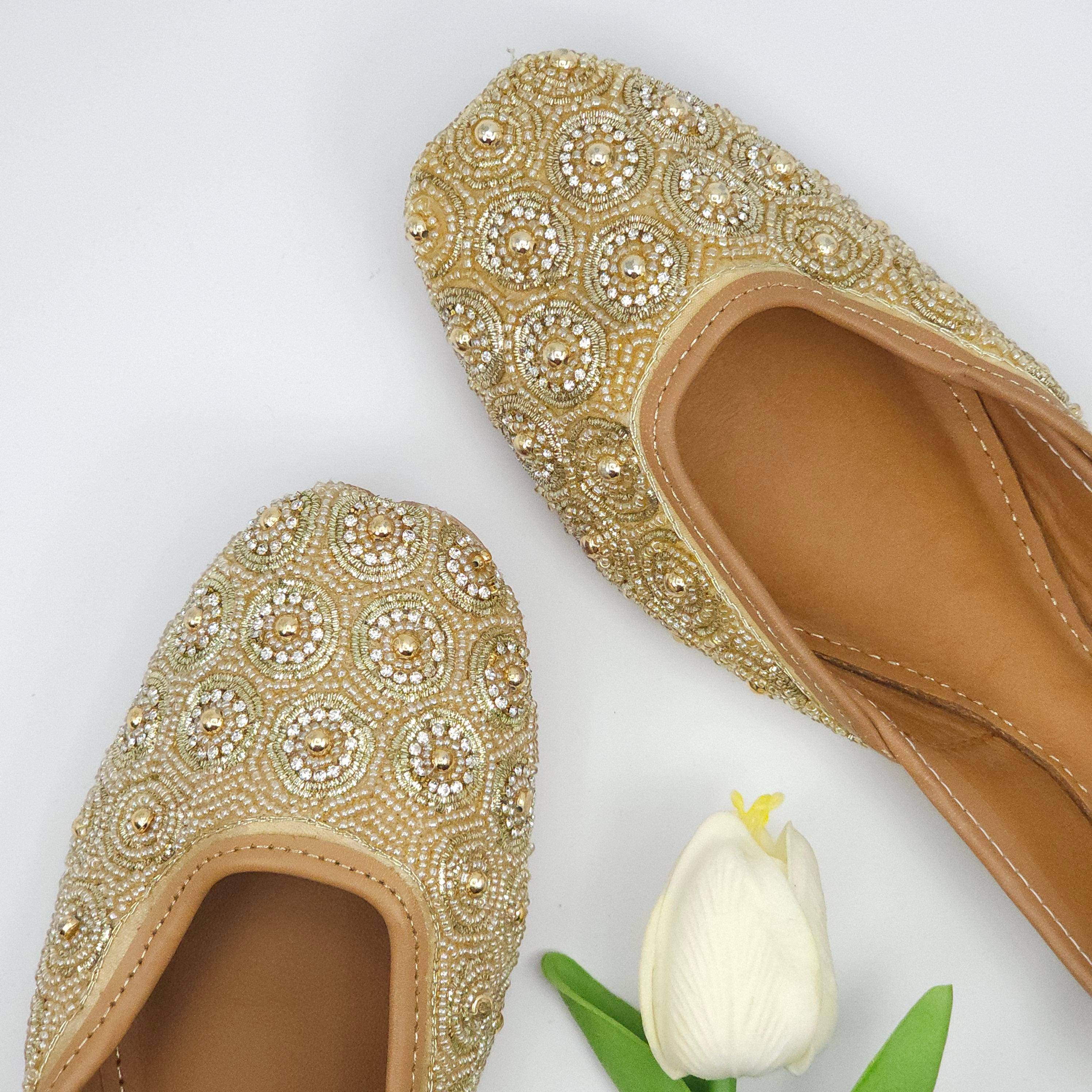 Tia Gold Embelised Bridal Juttis – Jutti | Fancy Fab Jewels UK