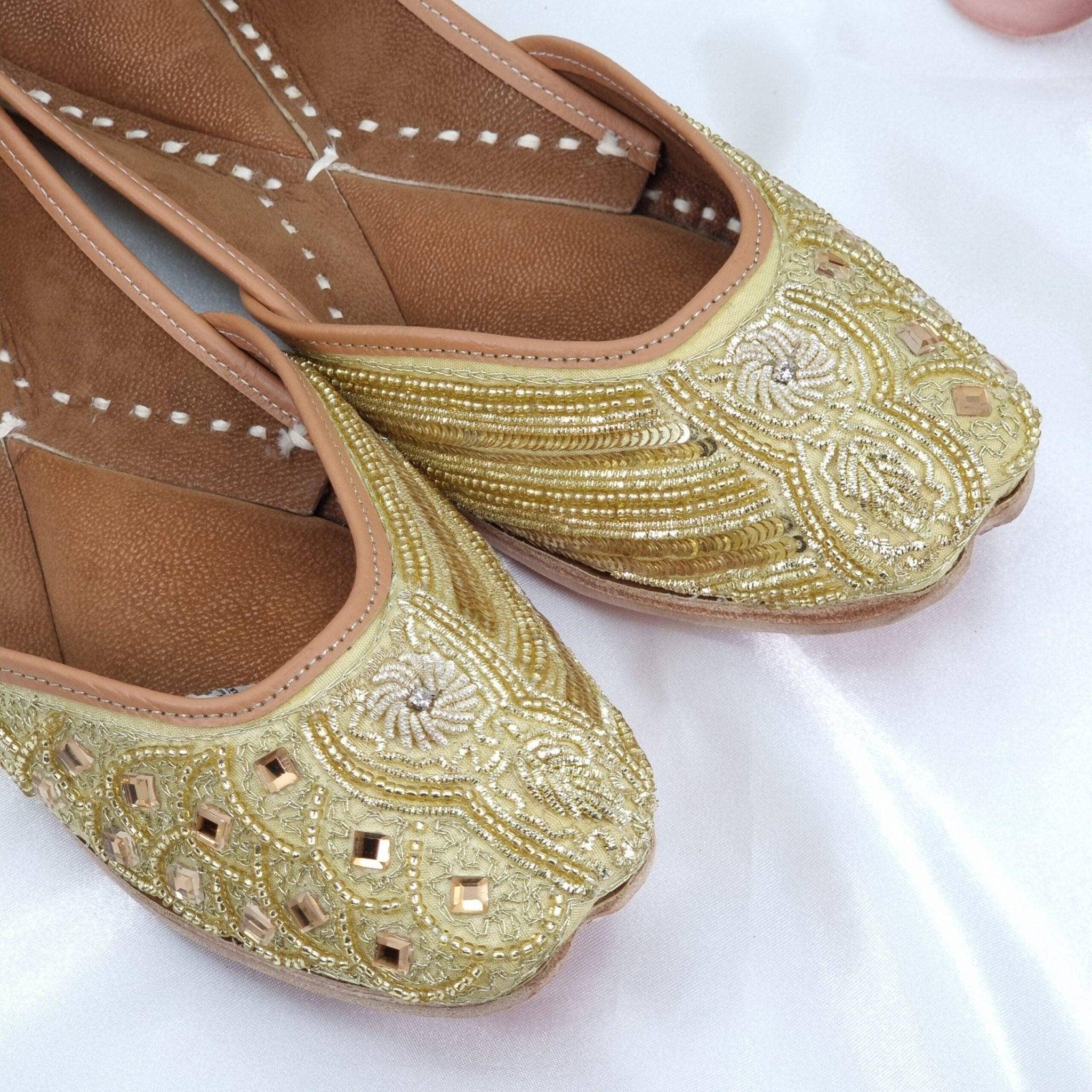 LAILA - Antique Gold Jutti with handwork – Jutti | Fancy Fab Jewels UK