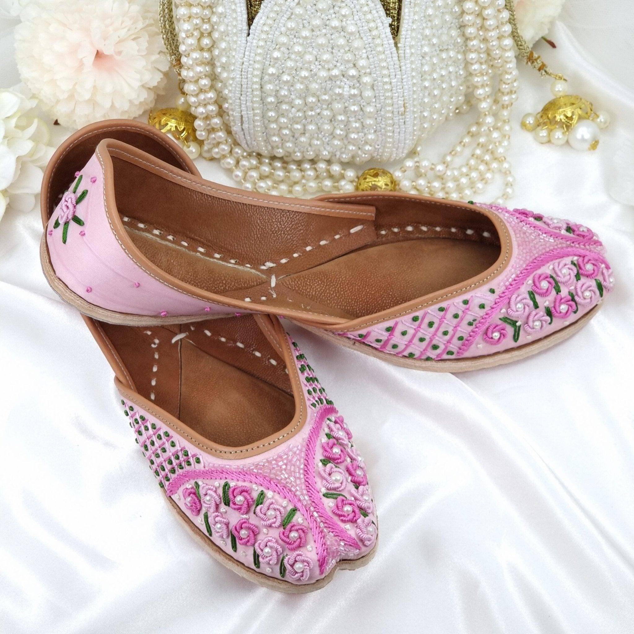 Ruhani Pink Phulkari Jutties – Jutti | Fancy Fab Jewels UK