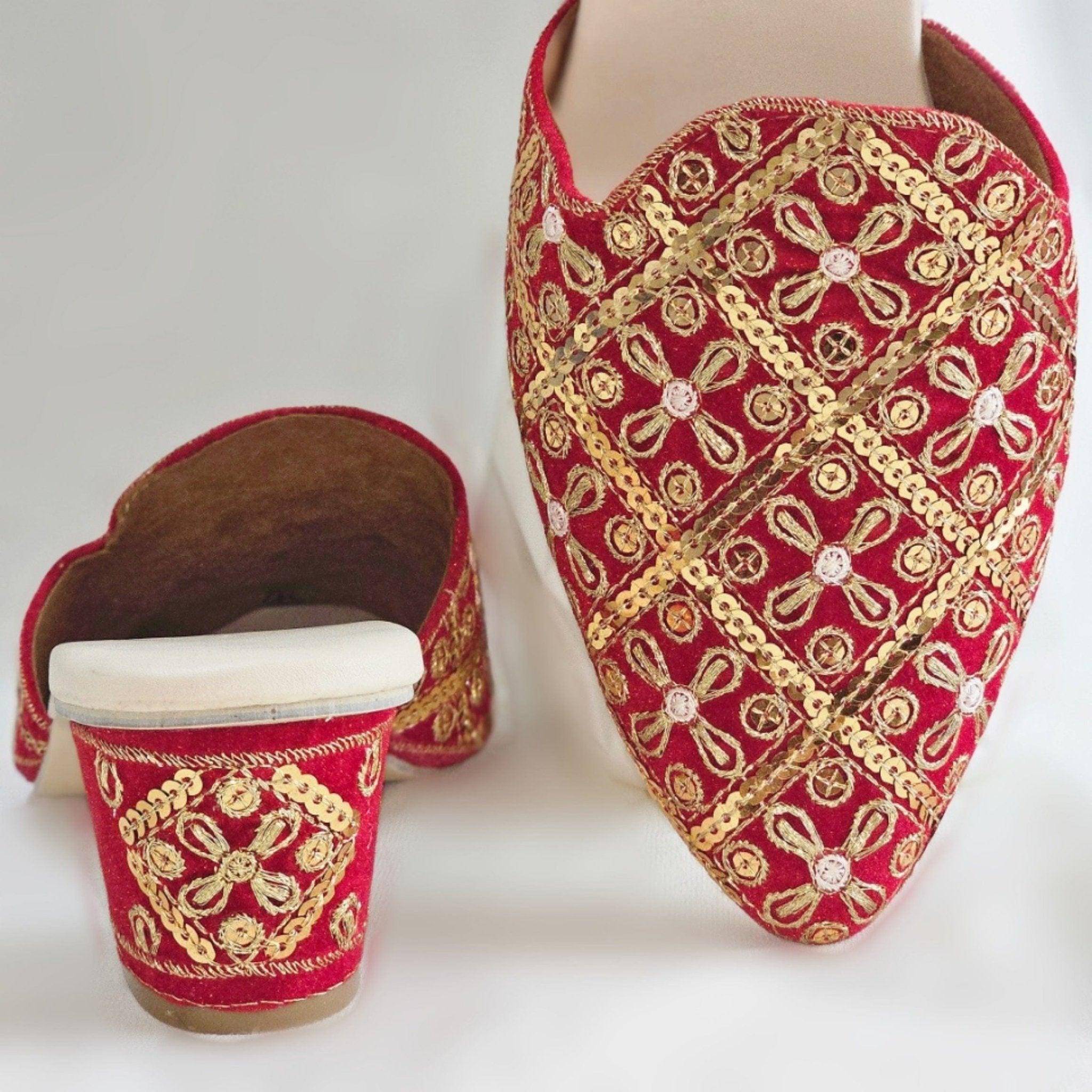 Sanchi - Women's Red Sequined Bridal Heel Shoes – Jutti | Fancy Fab Jewels UK