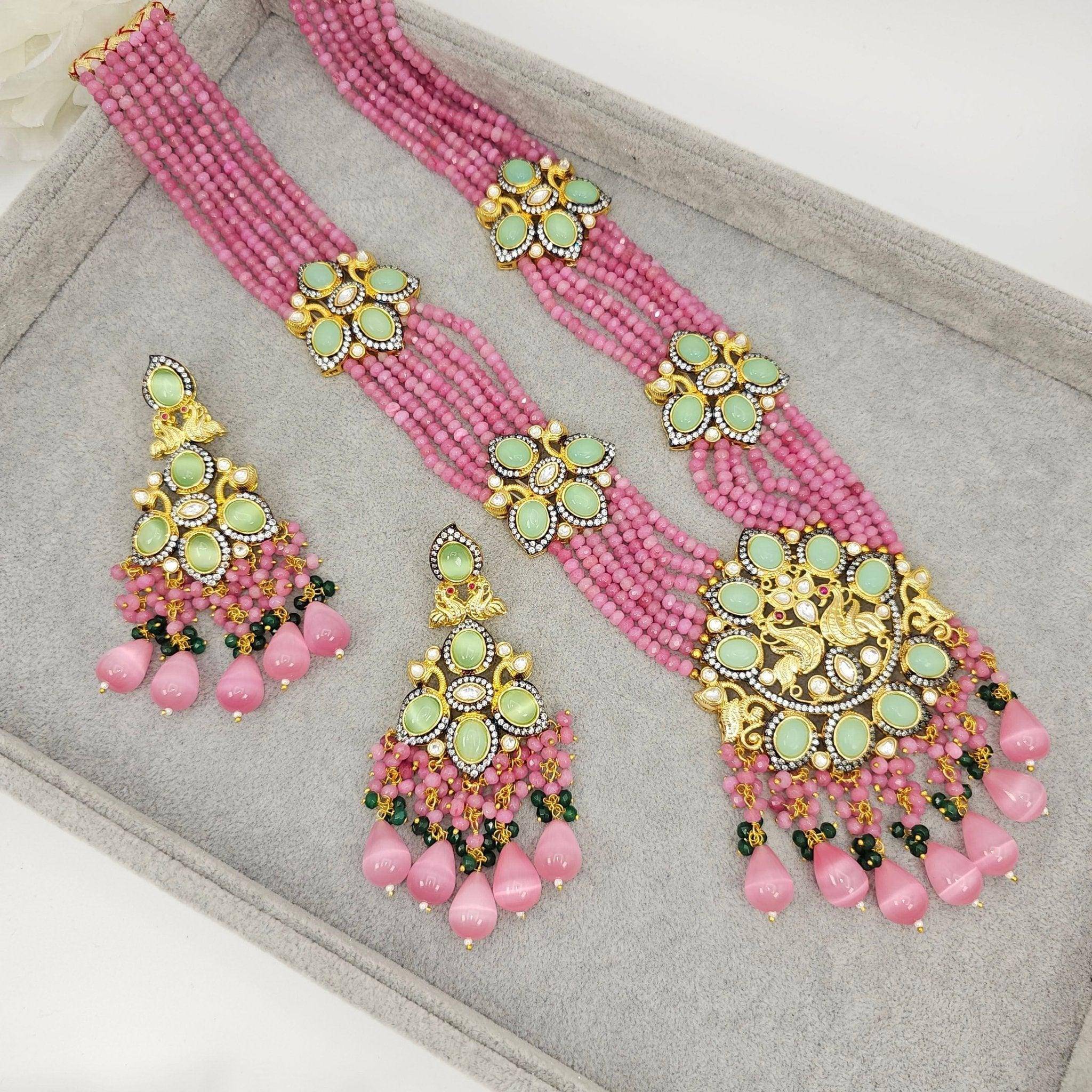 Ciara- Kundan Mala Necklace Set Pink – Kundan Necklace | Fancy Fab Jewels UK