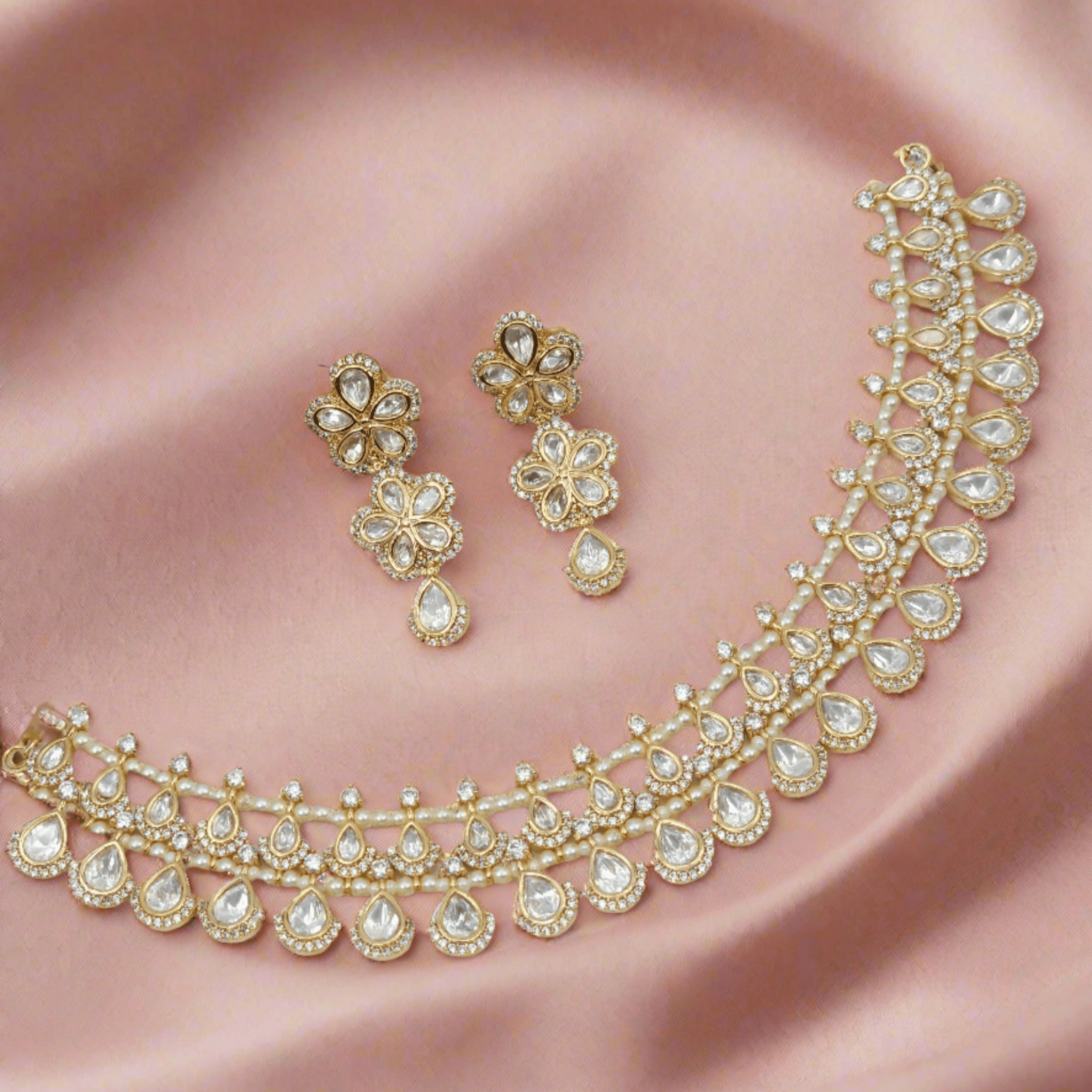 Simer Uncut Kundan Bridal Choker Necklace Set – Kundan Necklace | Fancy Fab Jewels UK