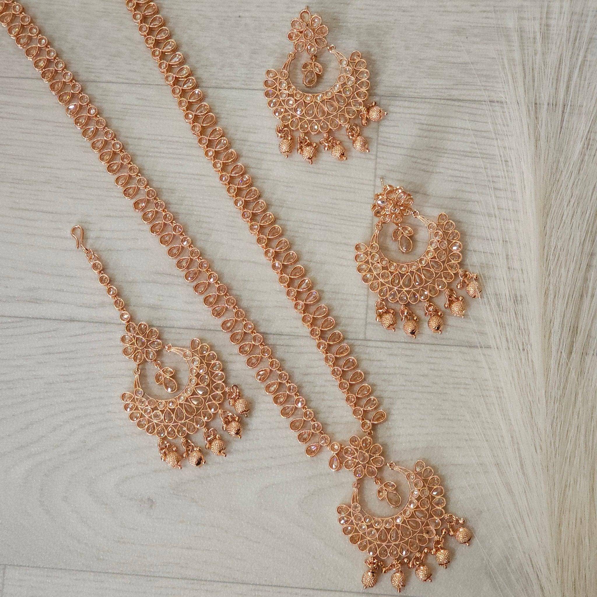 Meena Polki Rani Haar Set - Rose Gold – long necklace | Fancy Fab Jewels UK