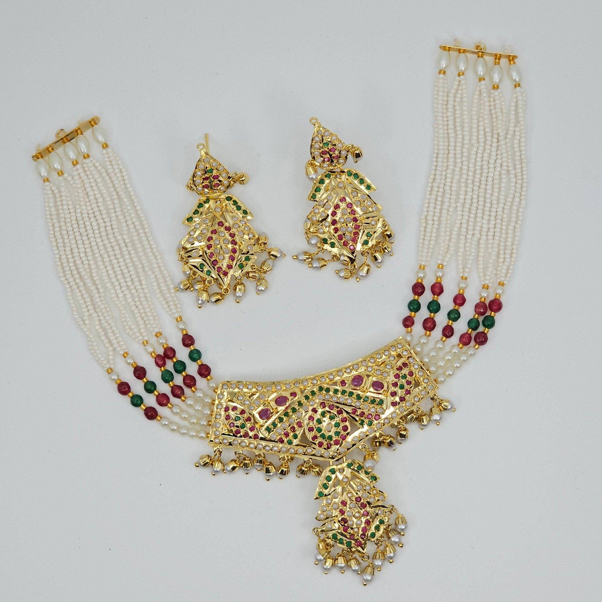 Minza Premium Quality Jadau Nauratan Choker Set – long necklace | Fancy Fab Jewels UK