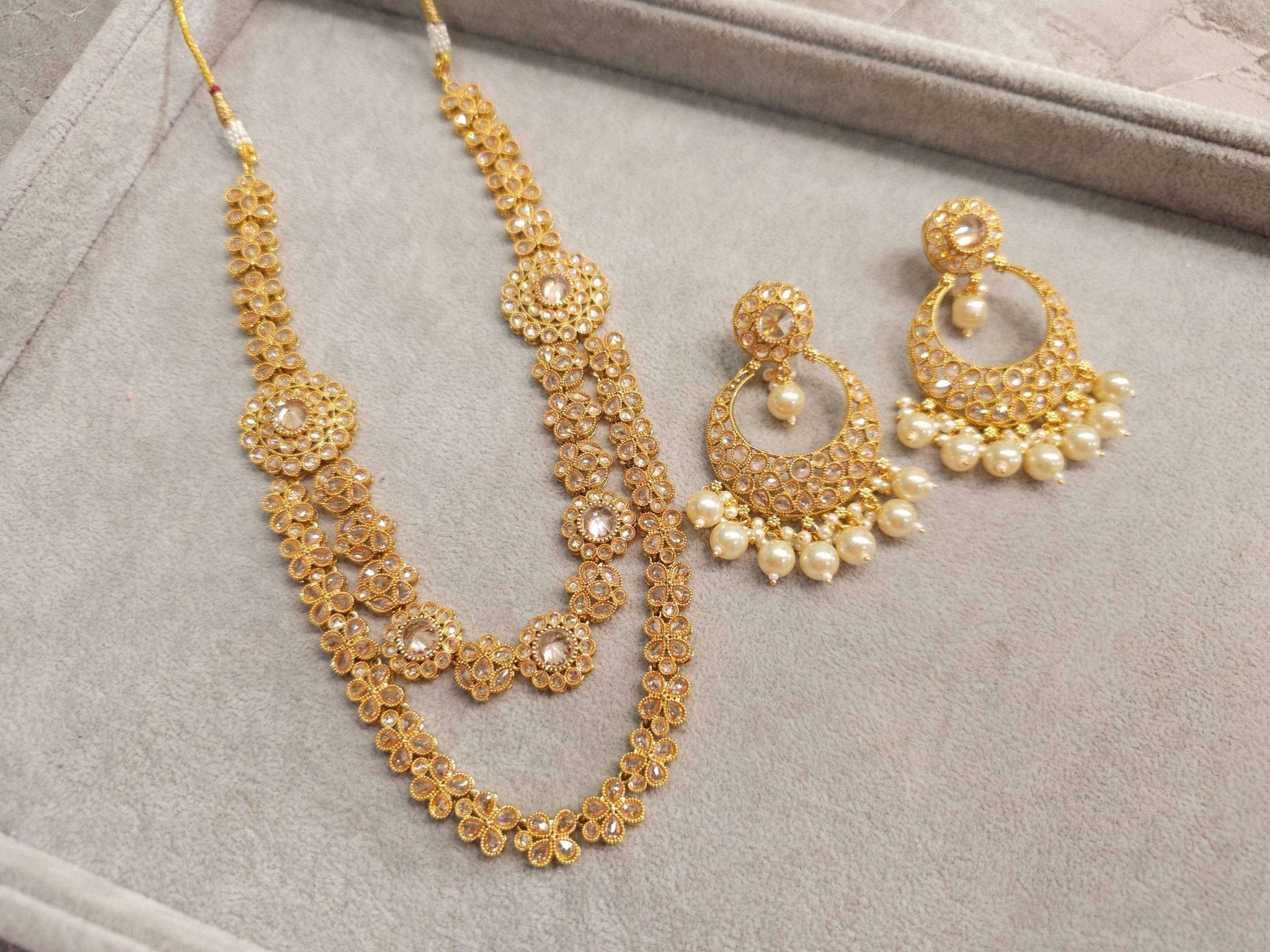 Naira Gold Plated Mala Necklace Set – long necklace | Fancy Fab Jewels UK