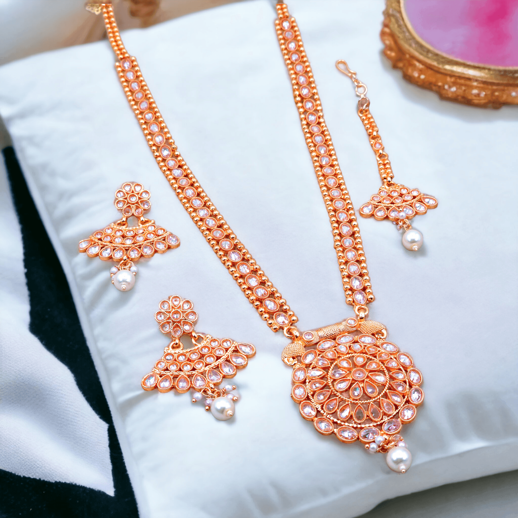Namra Rani Haar Set - Rose Gold – long necklace | Fancy Fab Jewels UK