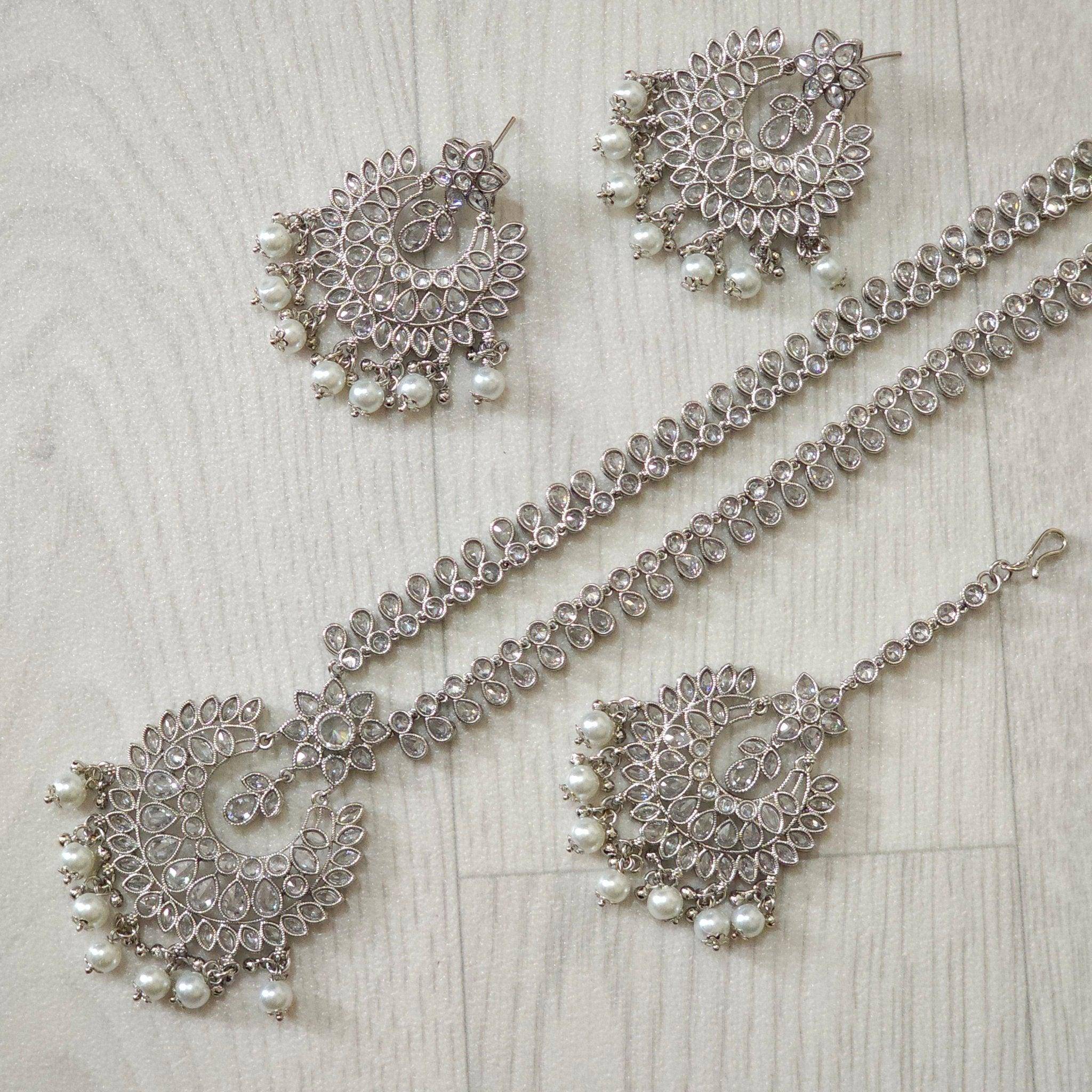 Shafia Polki Rani Haar Set - Silver – long necklace | Fancy Fab Jewels UK