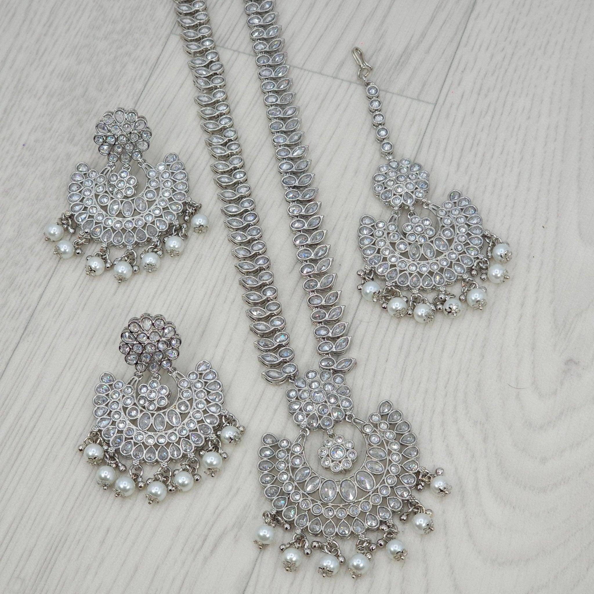 Shazia Polki Rani Haar Set - Silver – long necklace | Fancy Fab Jewels UK