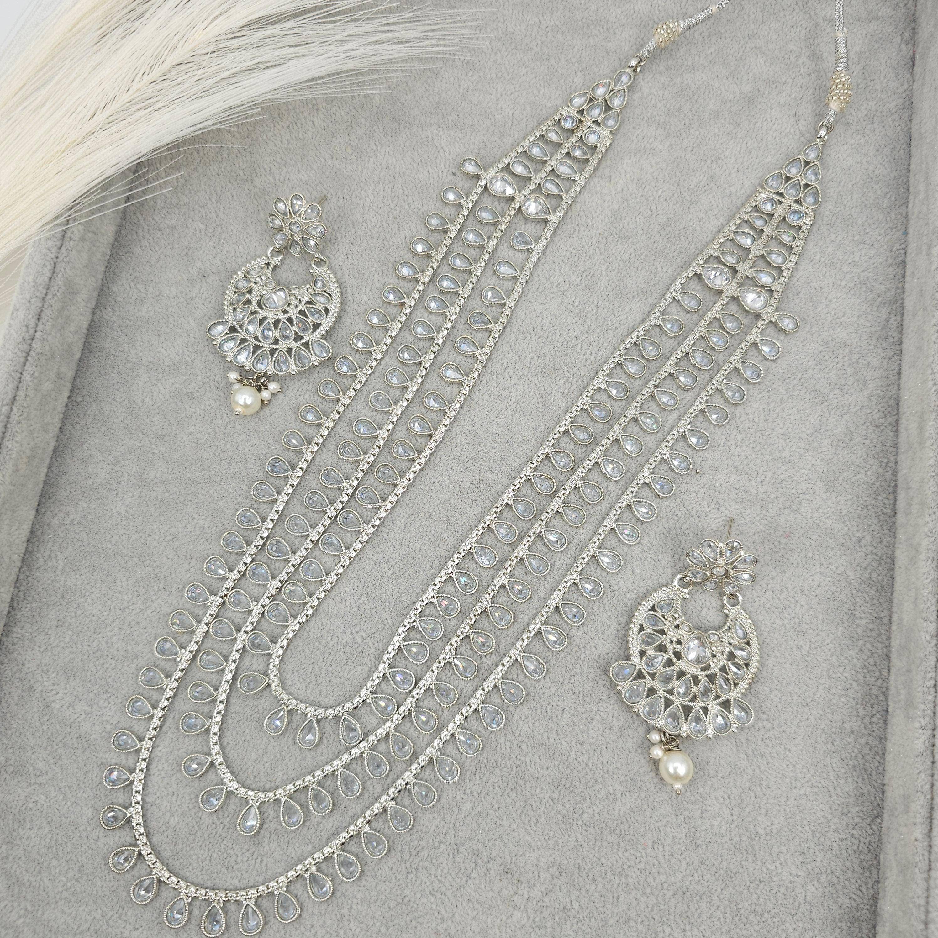 Zeenat Silver Rani Haar Set – long necklace | Fancy Fab Jewels UK