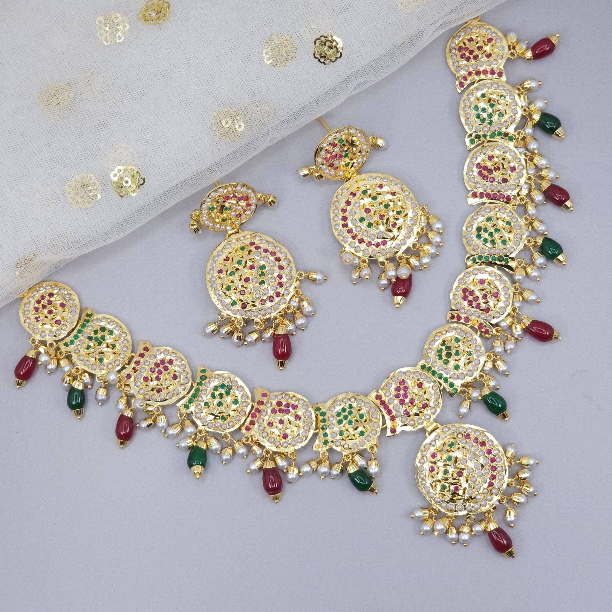 Anjum Premium Quality Jadau Nauratan Choker Set – long necklace | Fancy Fab Jewels UK