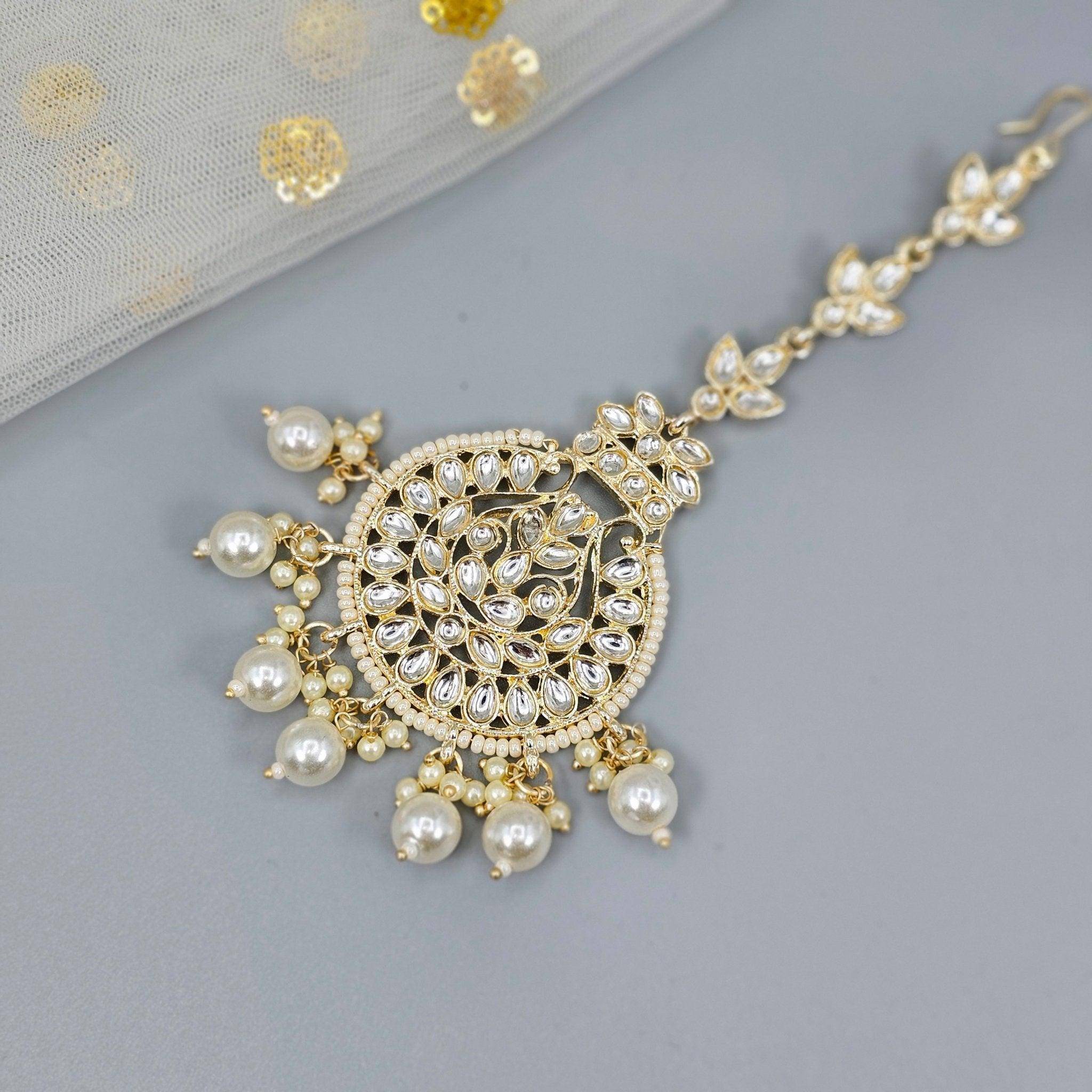 Gold Plated round shape Kundan Polki Maang Tikka – Mangtikka | Fancy Fab Jewels UK