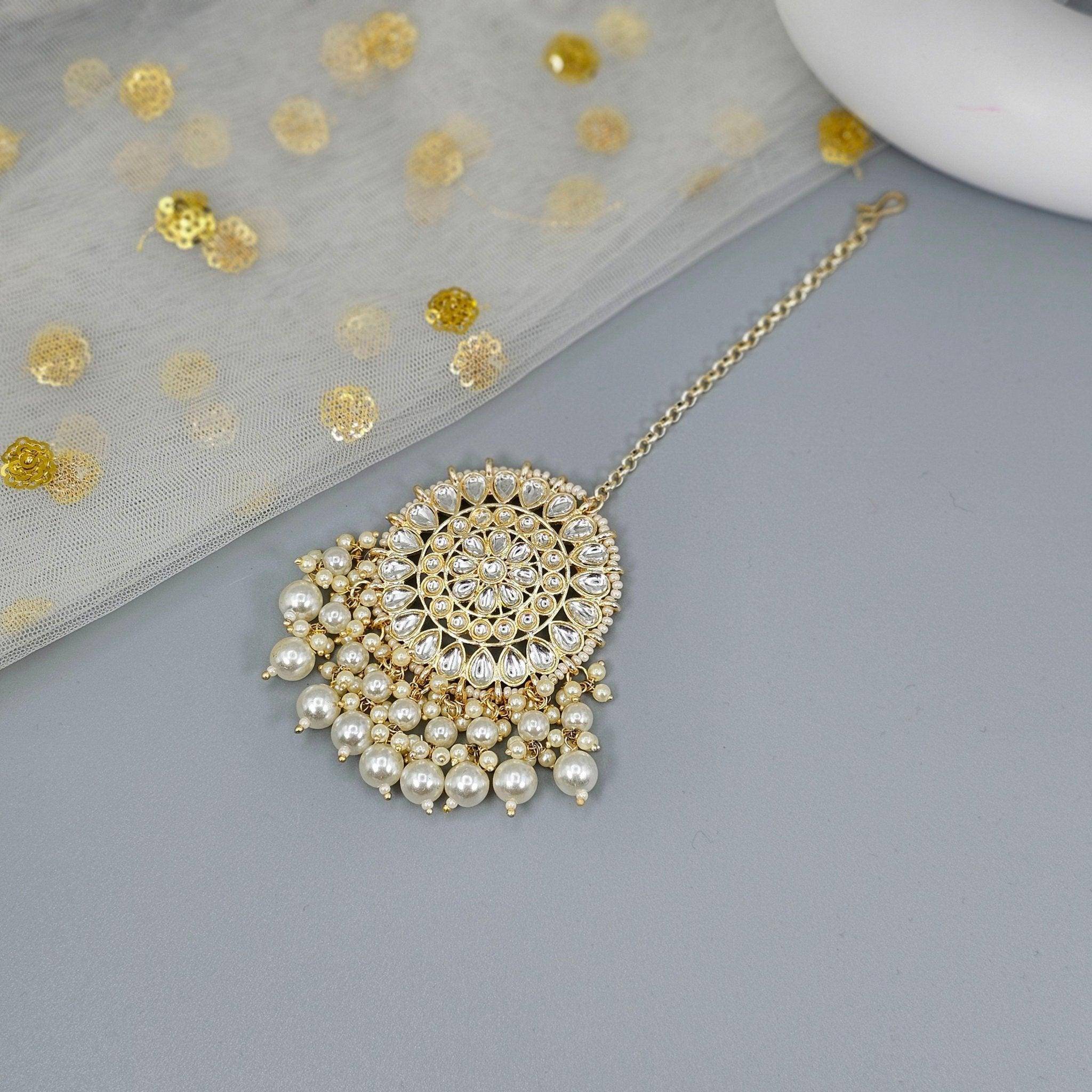 Gold Plated round shape Kundan Polki Maang Tikka – Mangtikka | Fancy Fab Jewels UK