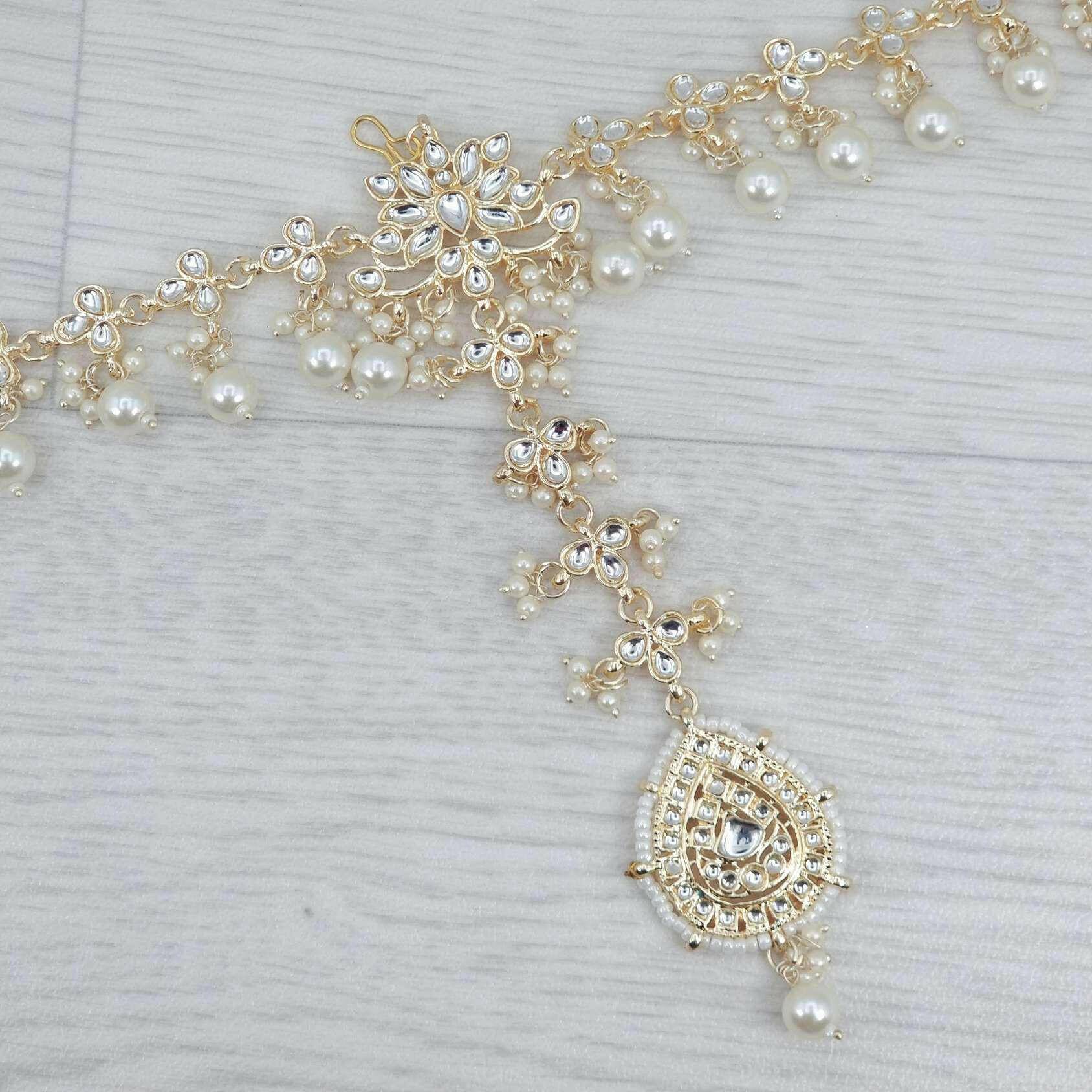 White Kundan Jahanara Headpiece – Mathapatti | Fancy Fab Jewels UK
