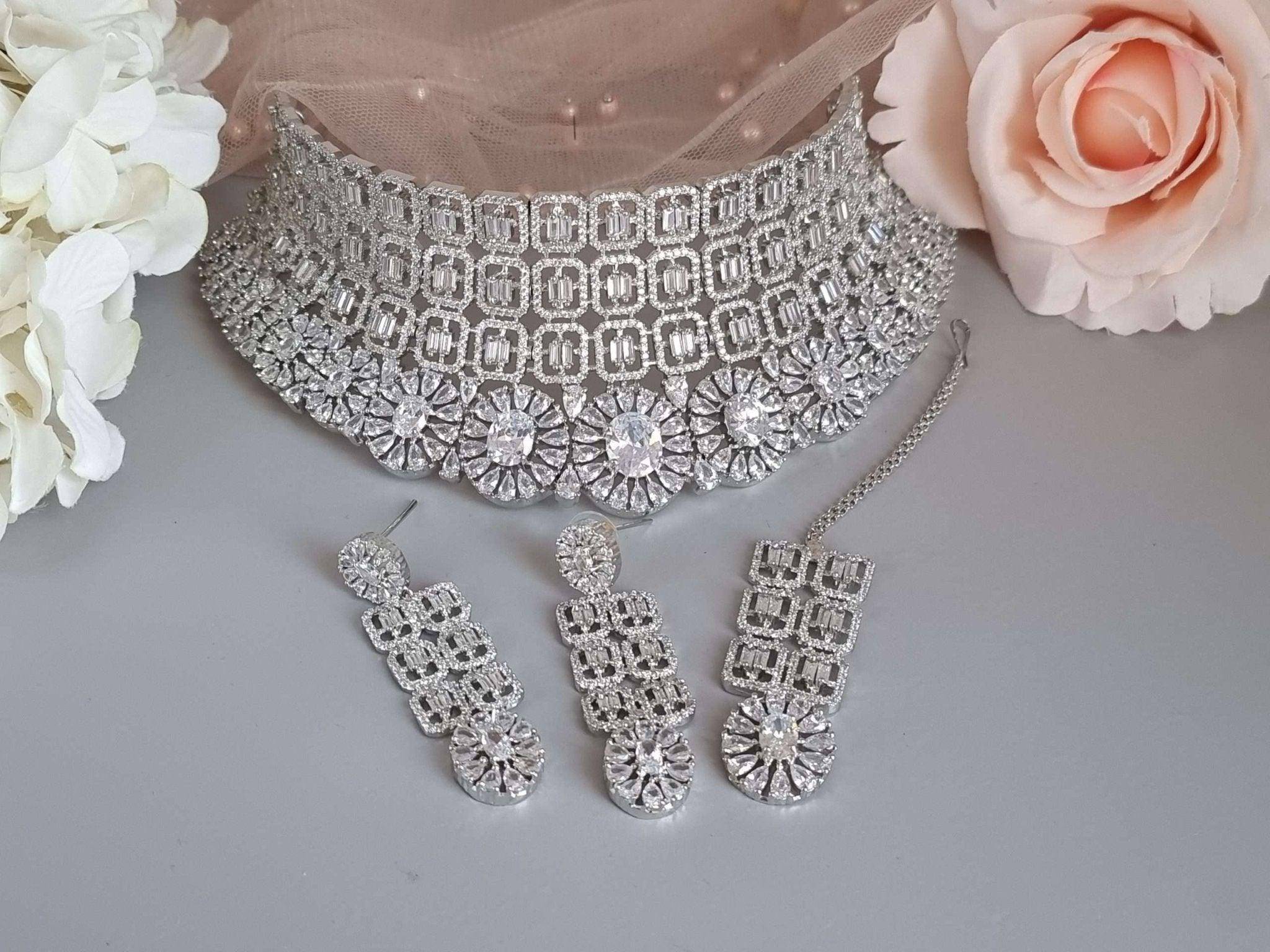 Mumtaz Bridal Choker Set Silver – Nacklace | Fancy Fab Jewels UK