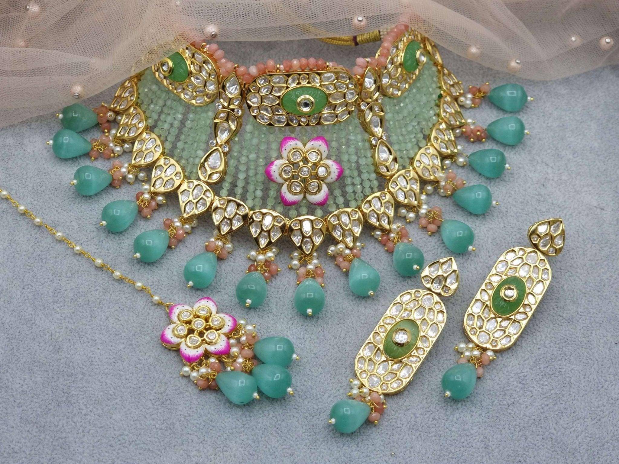 Naaz Paachi Kundan Choker Set Green – Nacklace | Fancy Fab Jewels UK
