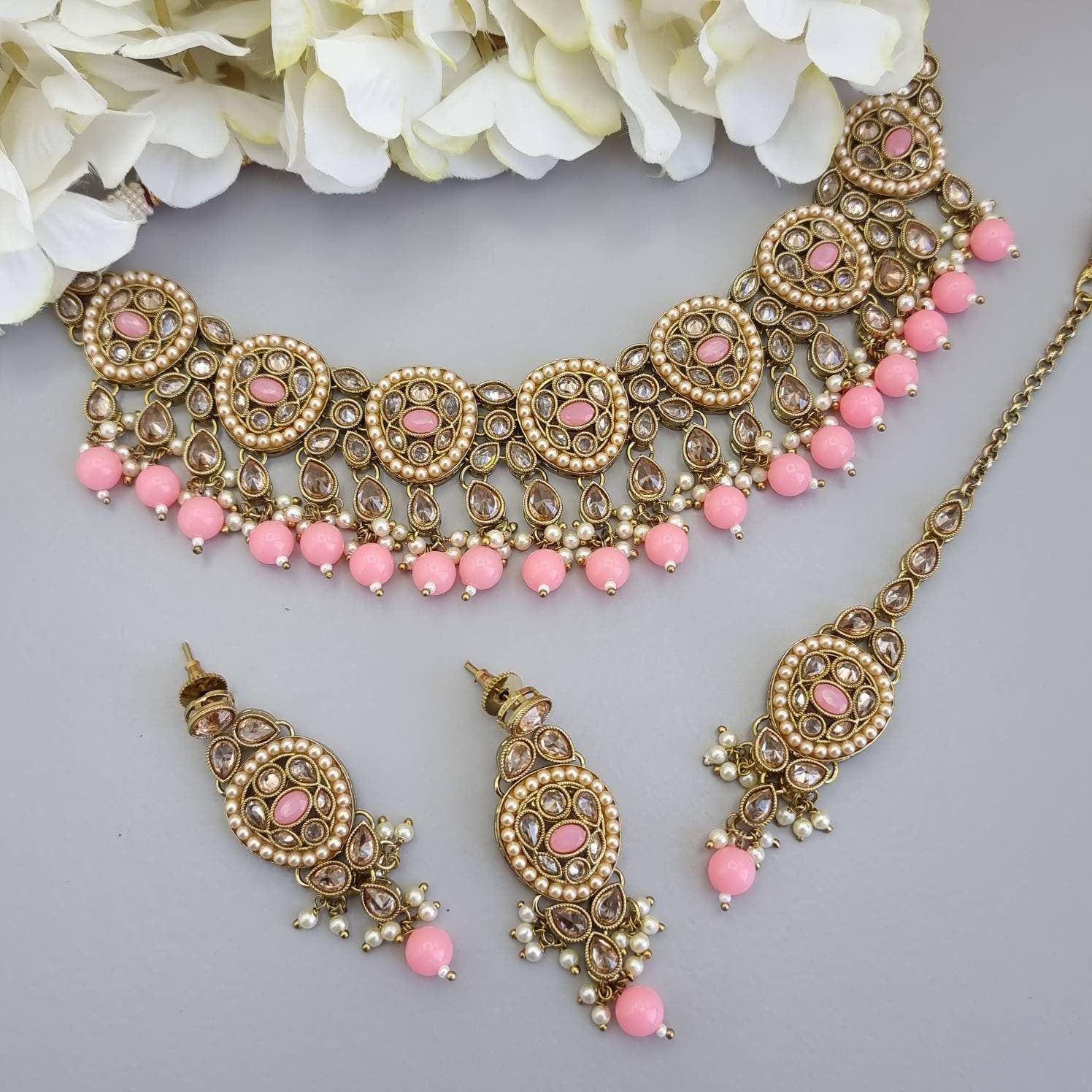 Nia - Baby Pink Polki Necklace Set – Nacklace | Fancy Fab Jewels UK