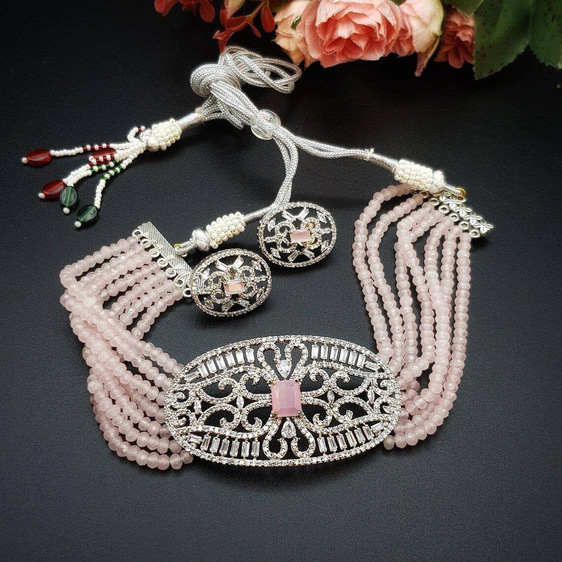 Selma Silver Pink CZ Choker Set – Nacklace | Fancy Fab Jewels UK