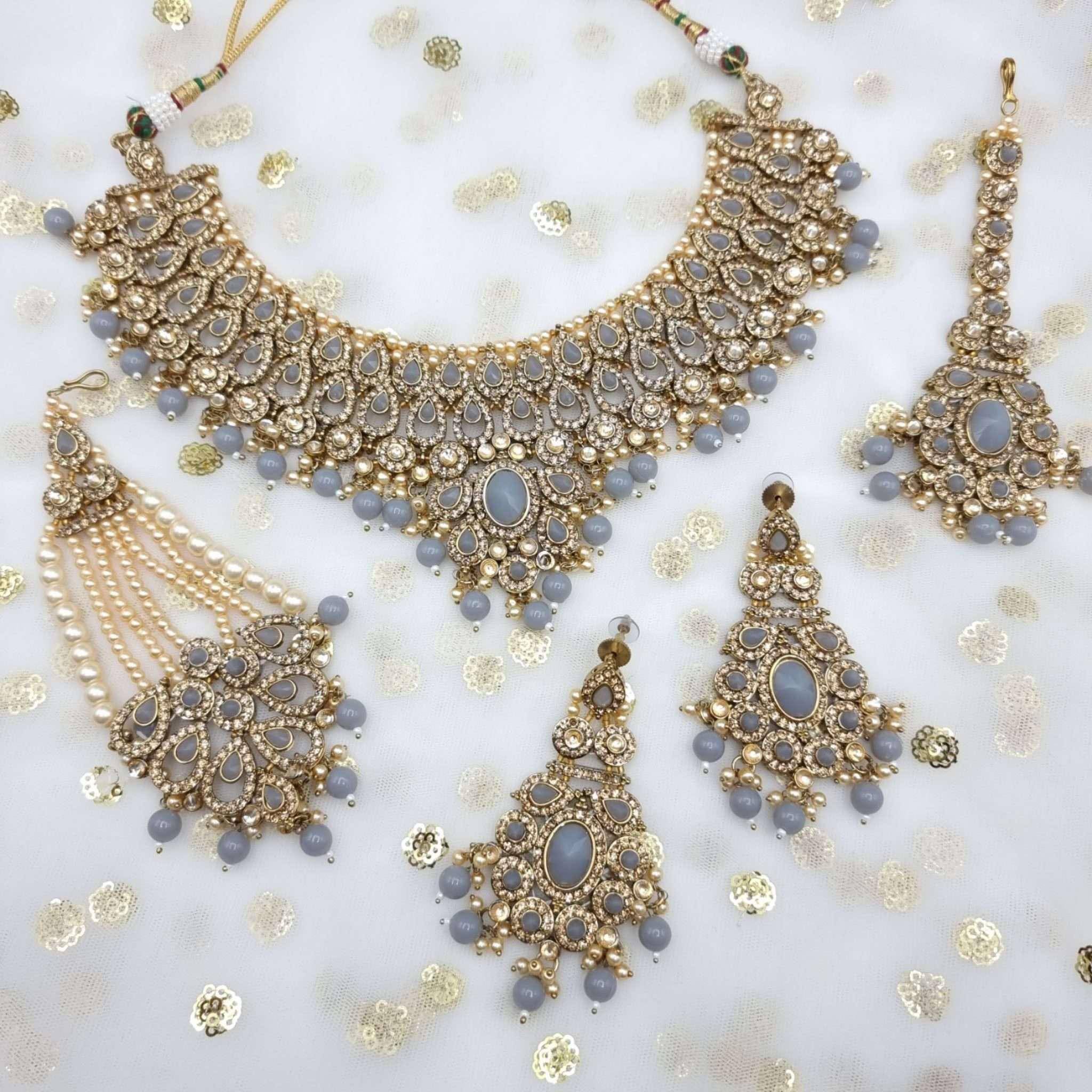 Shabnam Polki Bridal Choker Set Grey – Nacklace | Fancy Fab Jewels UK