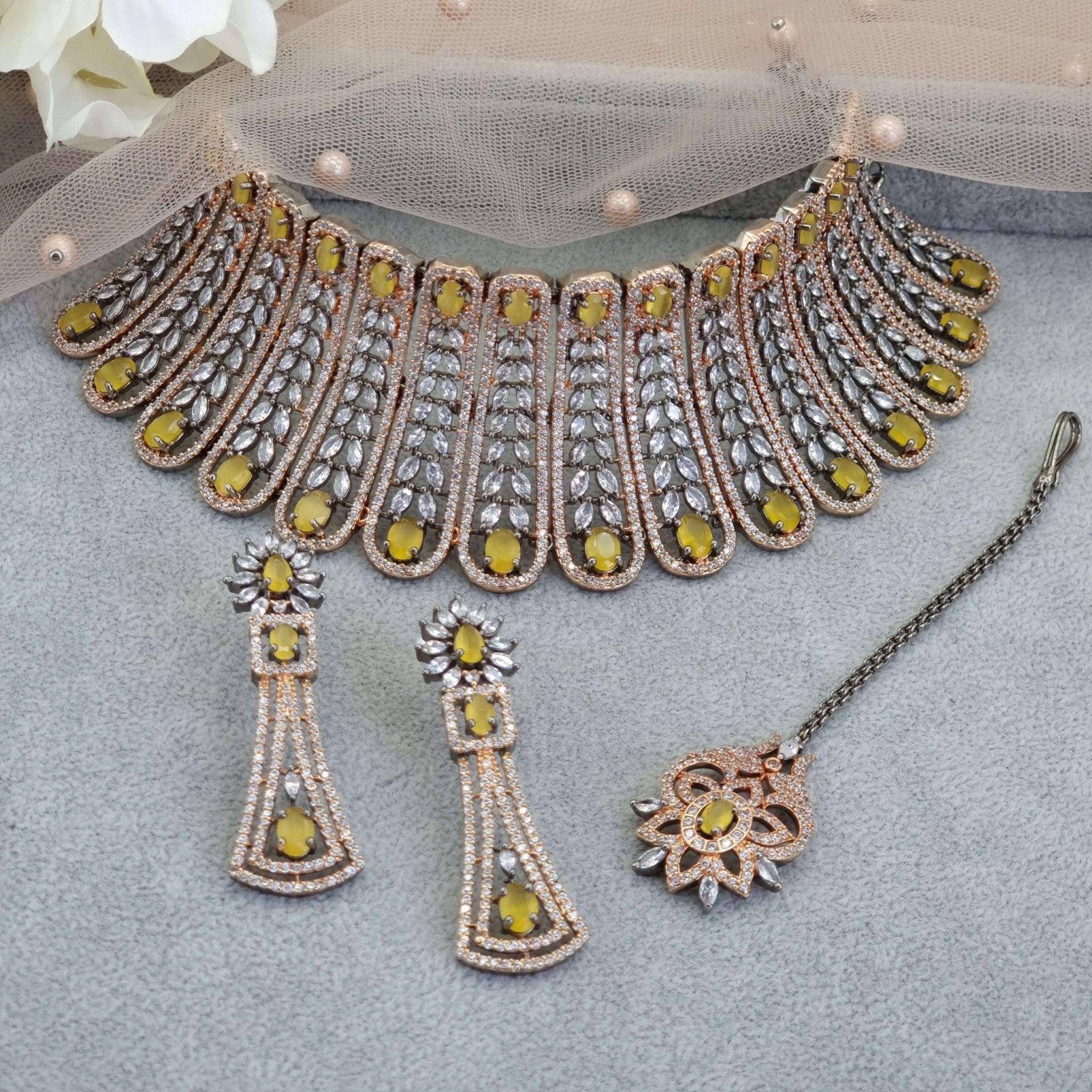 Sheena Bridal Choker Set Rose Black Yellow – Nacklace | Fancy Fab Jewels UK