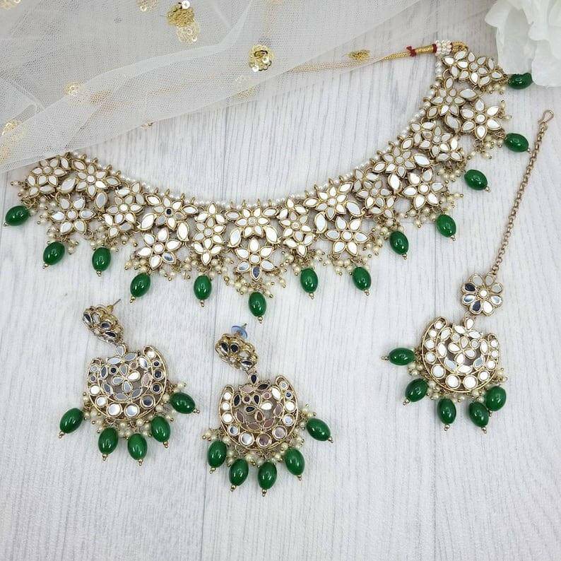 Zara Mirror Necklace Set - Green – Nacklace | Fancy Fab Jewels UK