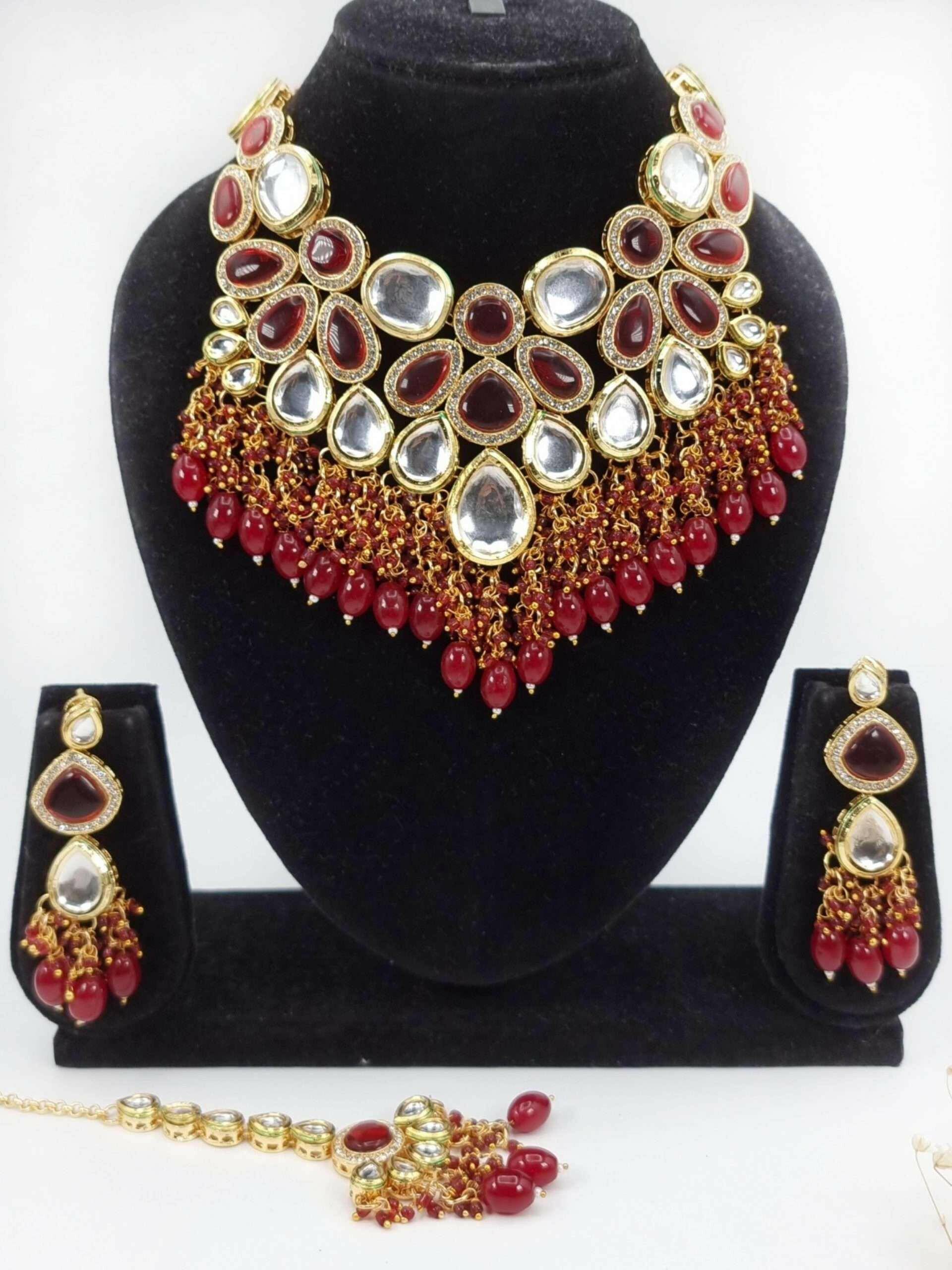Zebunnisa Kundan Set Deep Red – Nacklace | Fancy Fab Jewels UK