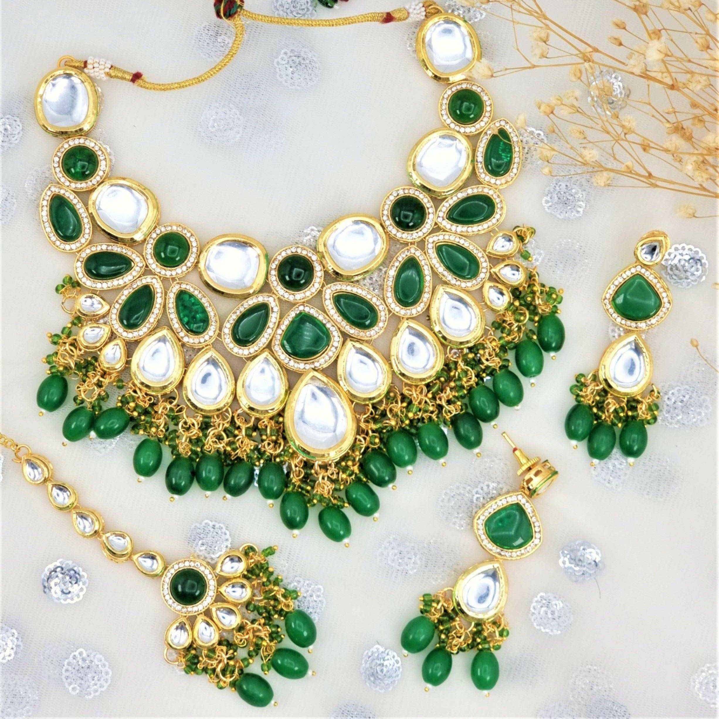 Zebunnisa Kundan Set Emerald Green – Nacklace | Fancy Fab Jewels UK